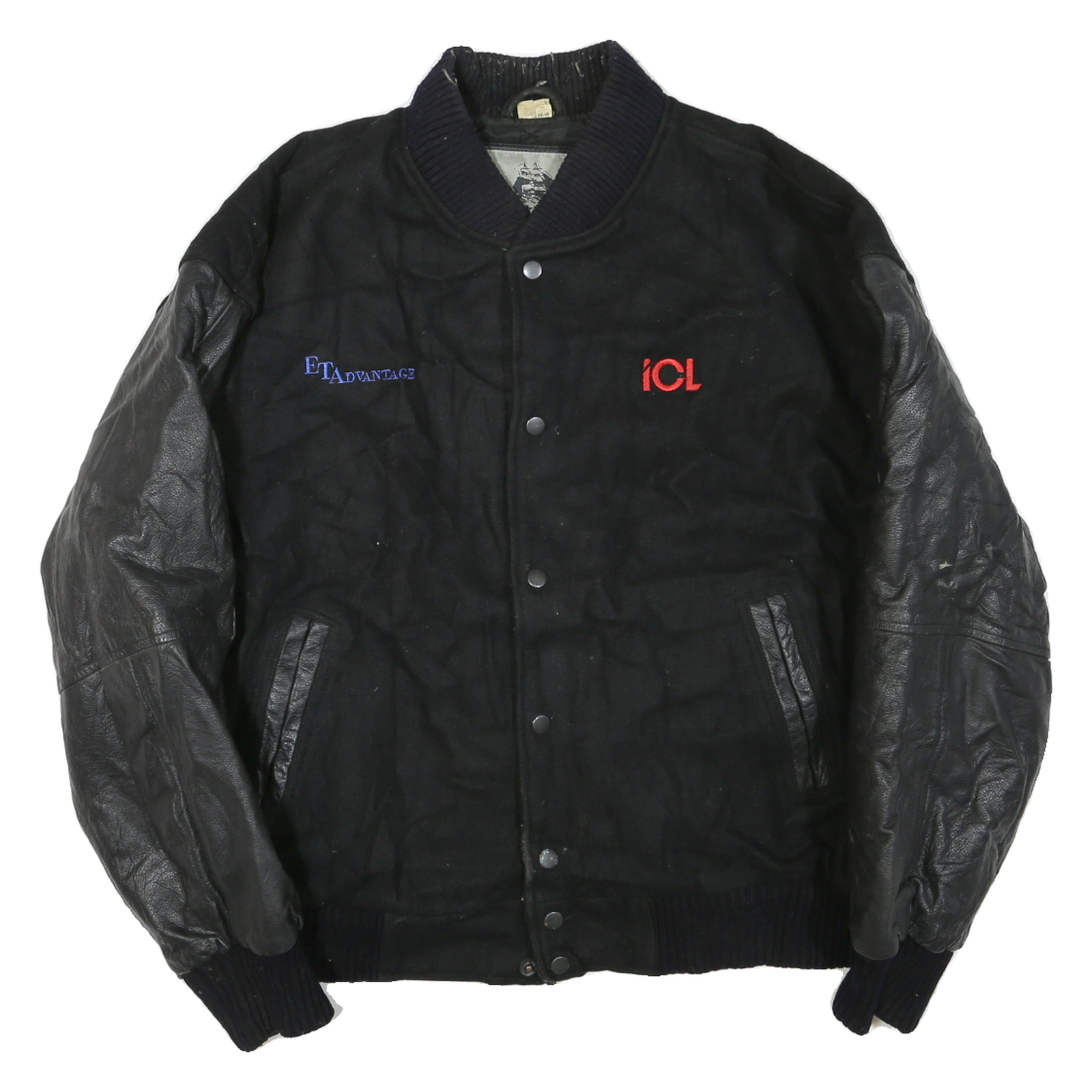 Mens Black Wool Blend Button Jacket L Leather Sleeve Plain Classic Refurbished - N/A refurbished available on Cerqular