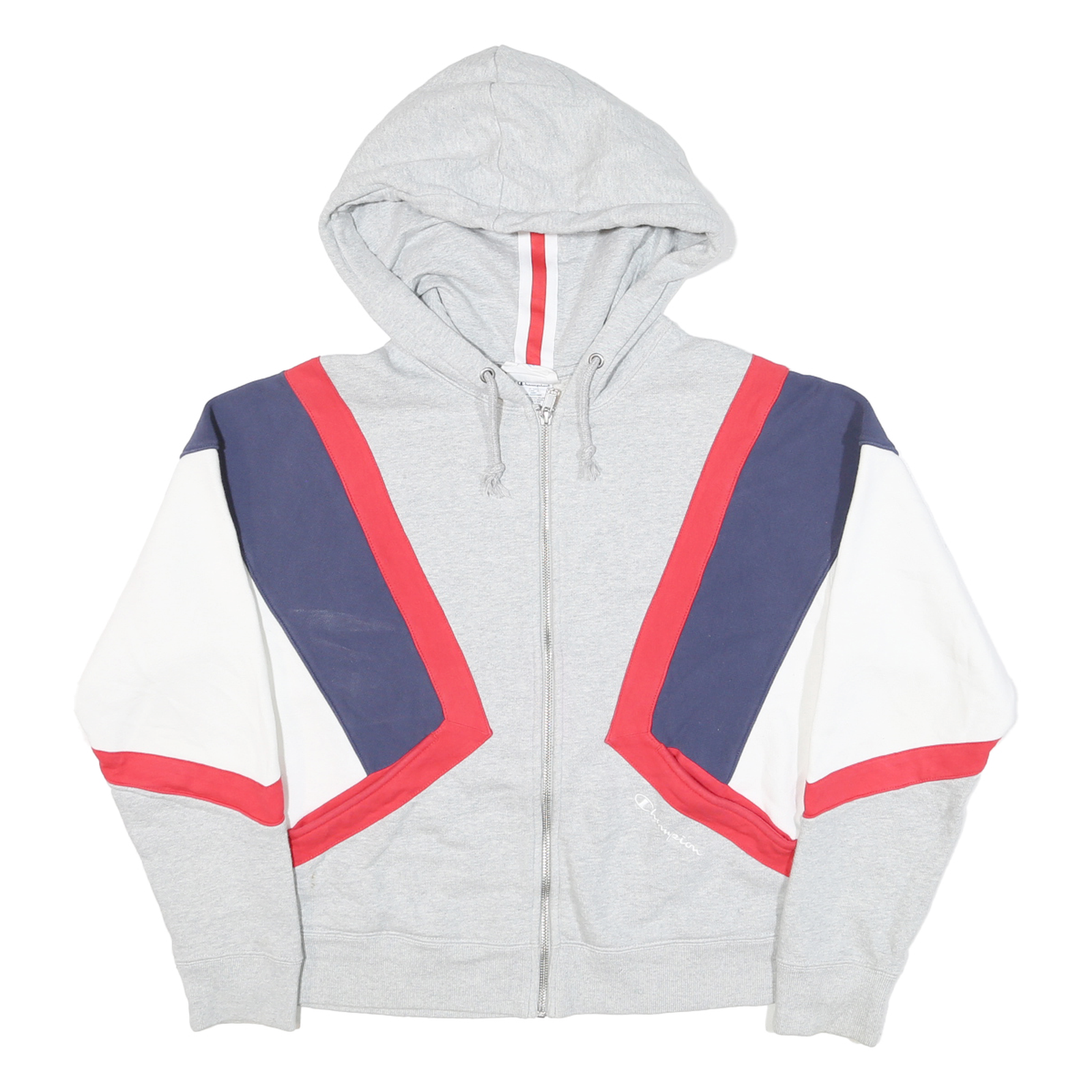 CHAMPION Mens Grey Navy & Red Full Zip Hoodie M Colourblock Casual Sportswear Refurbished - N/A refurbished available on Cerqular