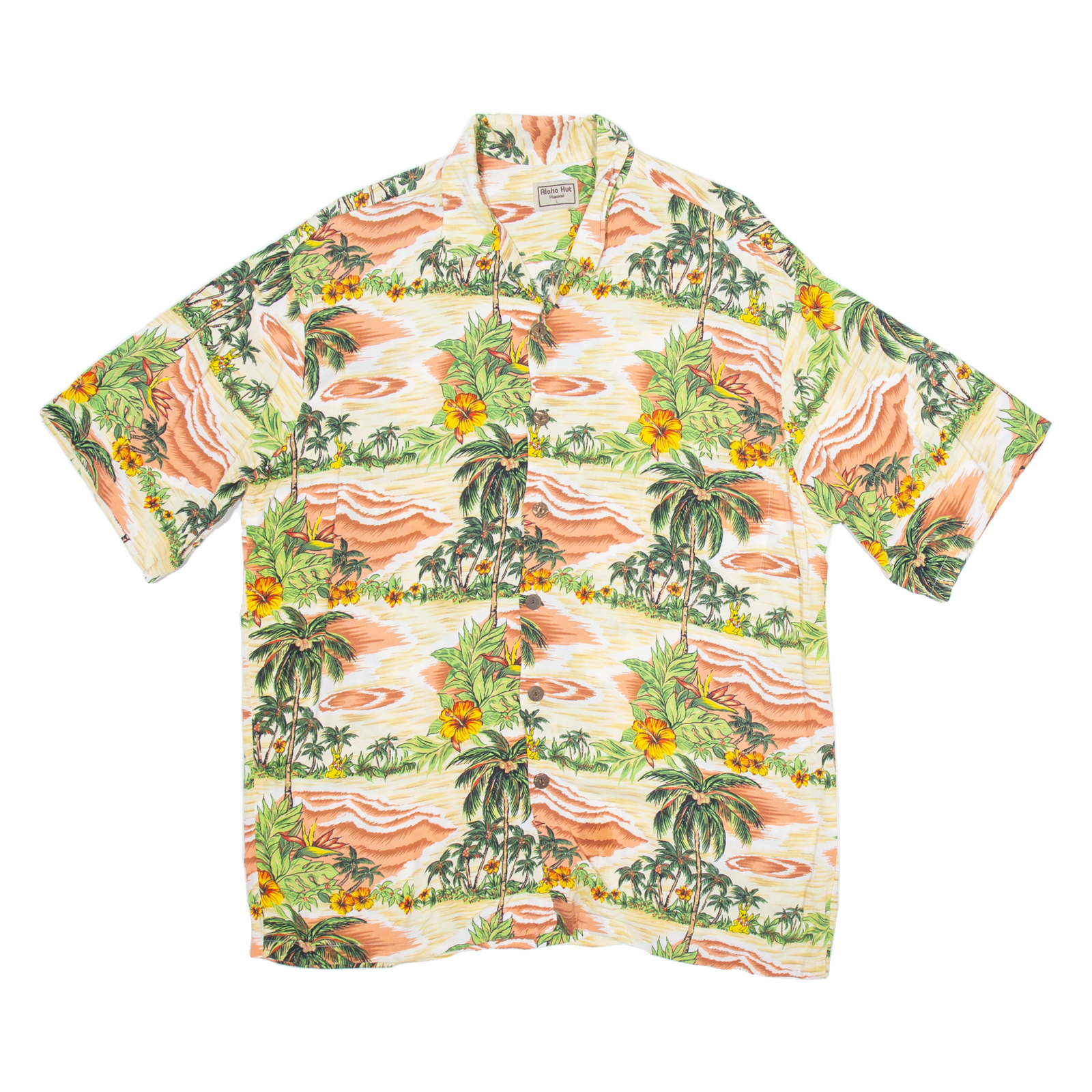 ALOHA HUT Mens Hawaiian Shirt Beige Floral L Refurbished - N/A refurbished available on Cerqular