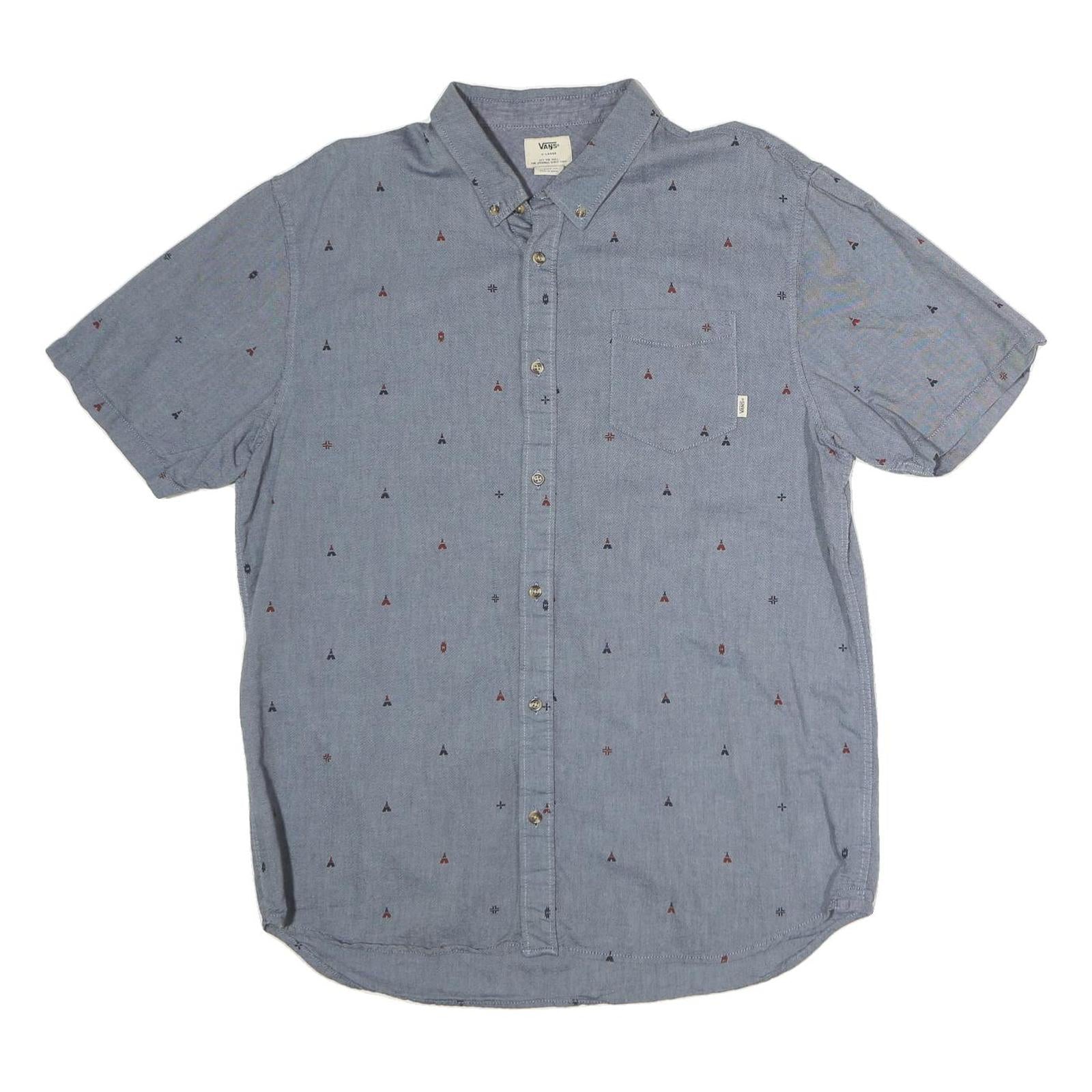VANS Mens Blue Short Sleeve Cotton Shirt XL Casual Button Down Printed Refurbished - N/A refurbished available on Cerqular