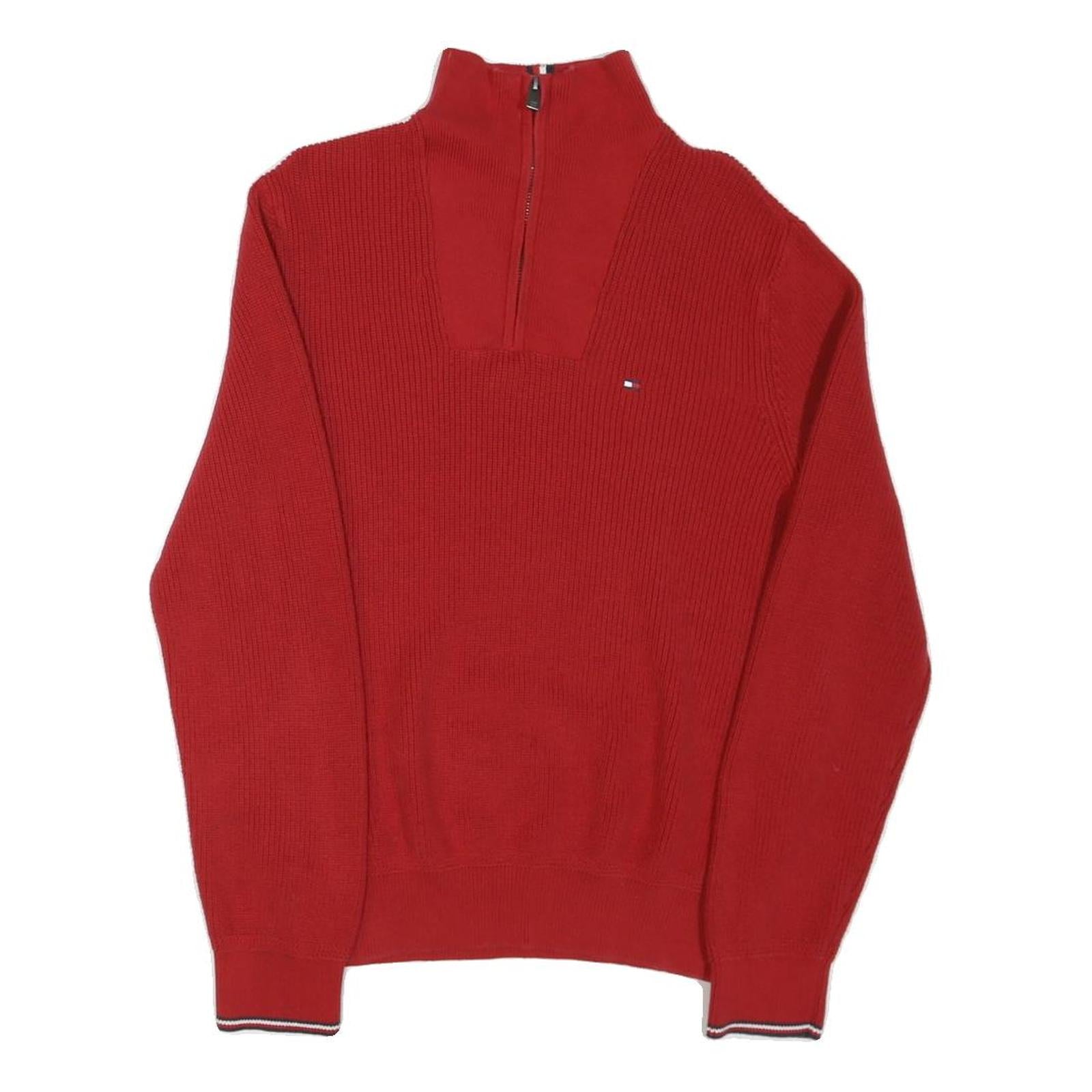 TOMMY HILFIGER Mens Red Pullover Plain Crew Neck Basic Knit M Cotton Blend Refurbished - N/A refurbished available on Cerqular
