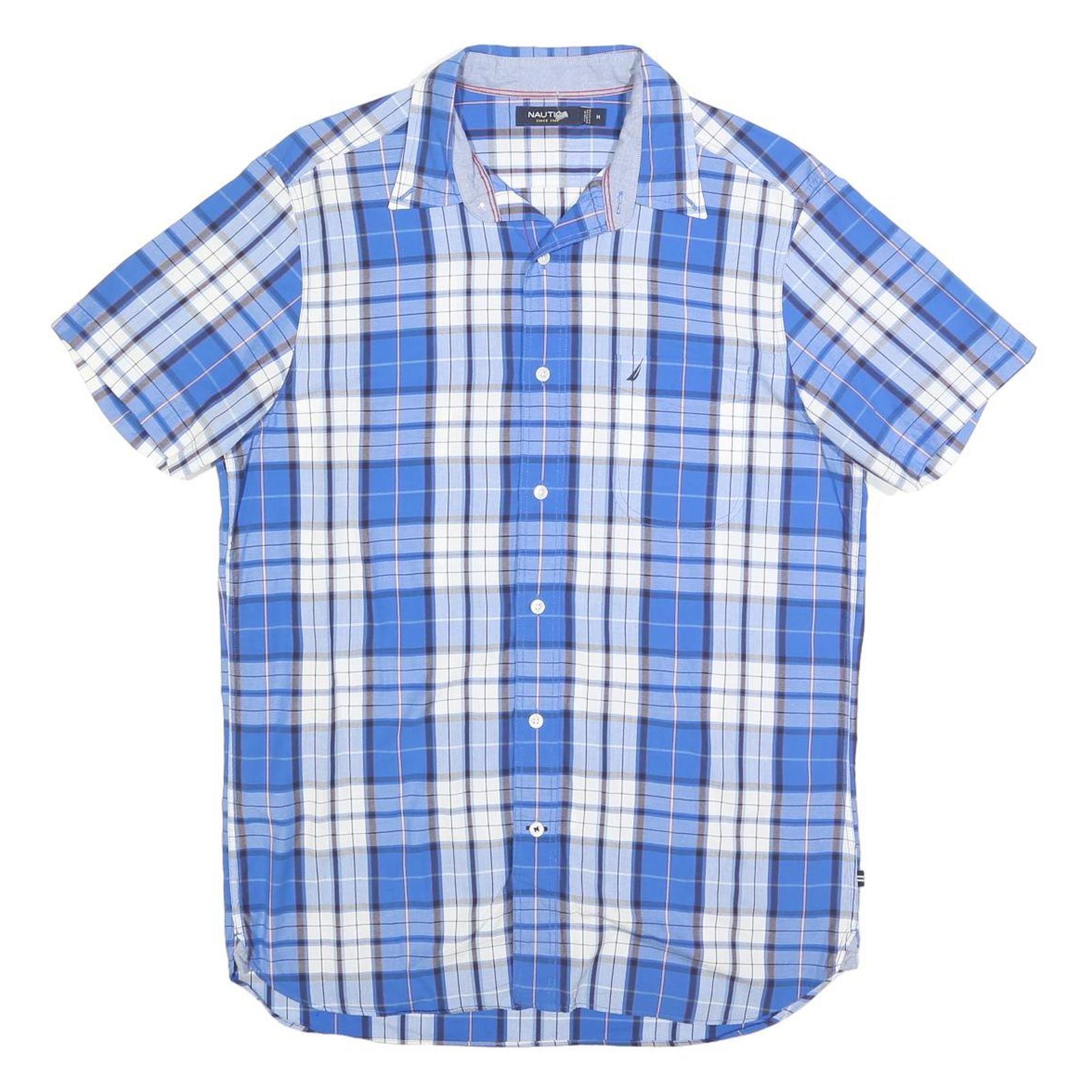 NAUTICA Mens Blue & White Check Shirt M Short Sleeve Cotton Blend Casual Refurbished - N/A refurbished available on Cerqular