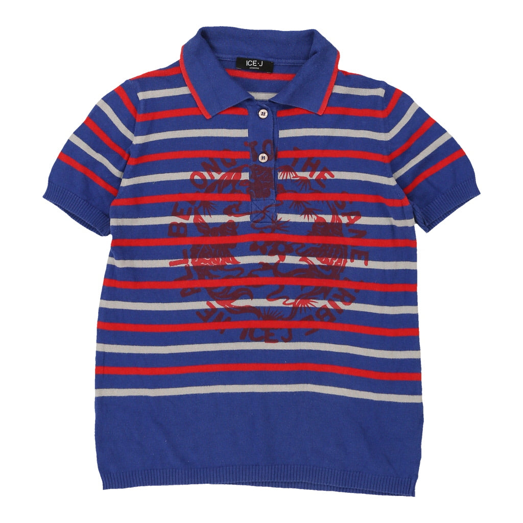 Ice J By Iceberg Striped Polo Shirt - Medium Blue Cotton | Size: medium Refurbished - N/A (Preloved Designer is not a specific brand, it refurbished available on Cerqular