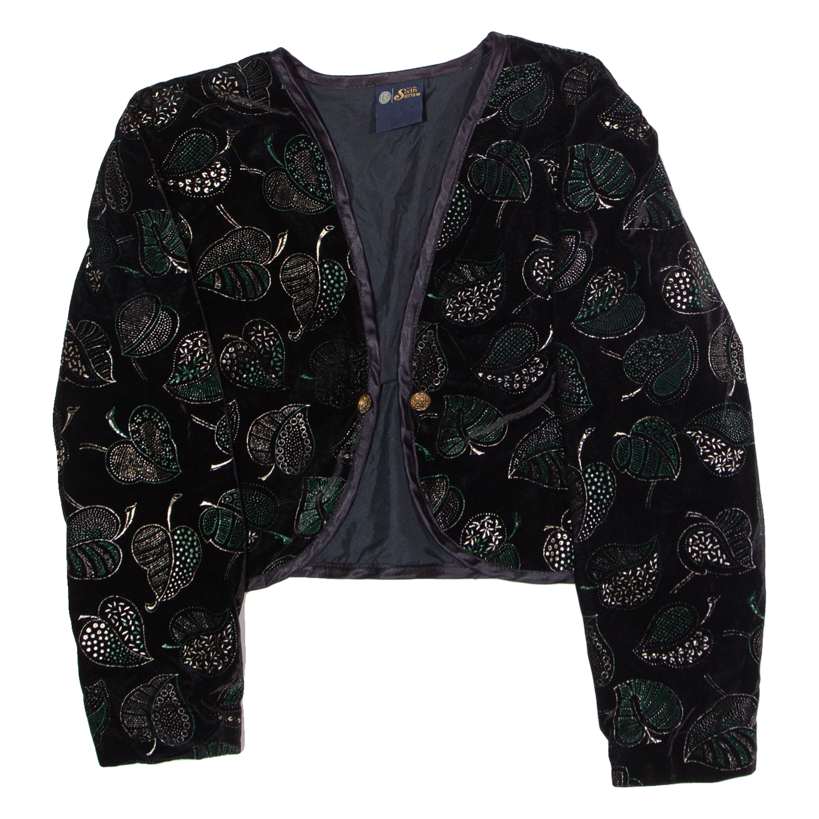 SIXTH SENSE Leaf Print Womens Blazer Jacket Black Velvet Viscose 90s UK 12 Refurbished - N/A refurbished available on Cerqular