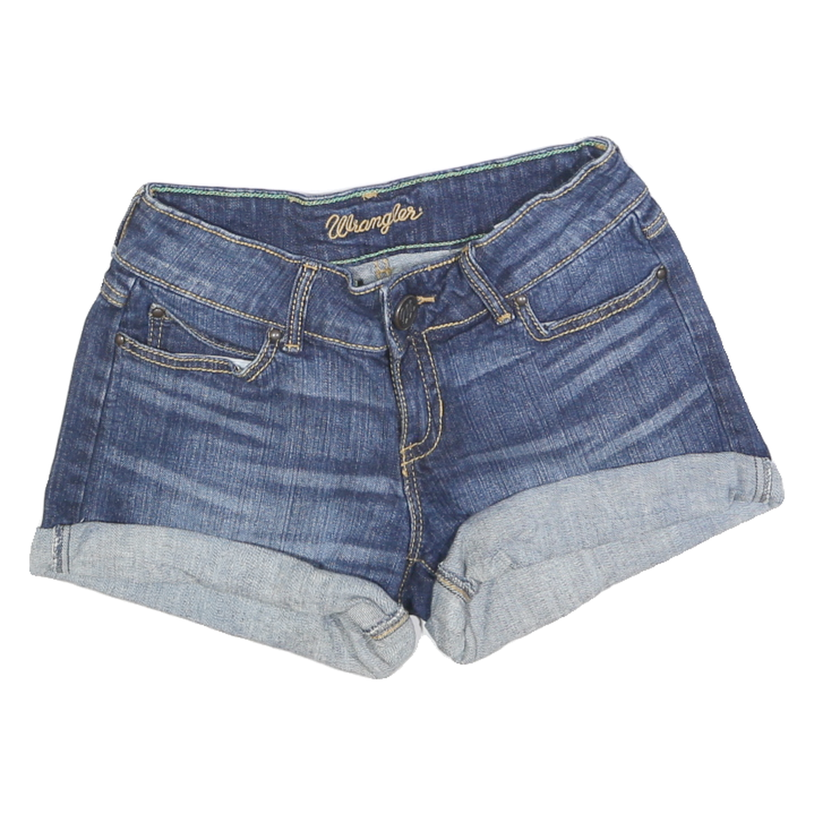 WRANGLER Womens Denim Blue Cotton Roll Up Shorts XS W26 Casual Summer Pocket Refurbished - N/A refurbished available on Cerqular