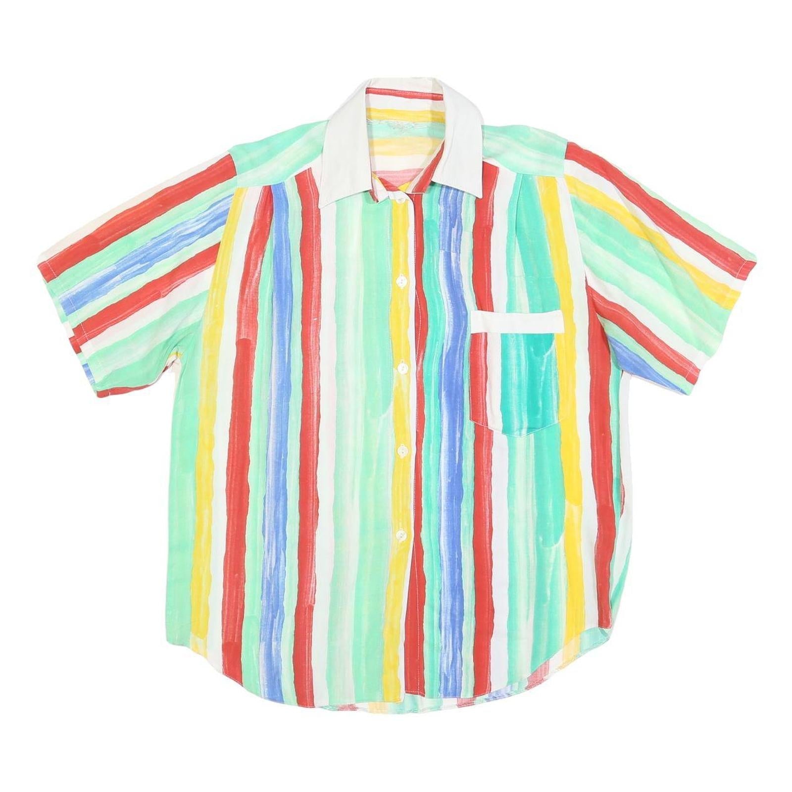 Womens White & Multi Colour Striped Shirt L Casual Short Sleeve Summer Top Refurbished - N/A refurbished available on Cerqular