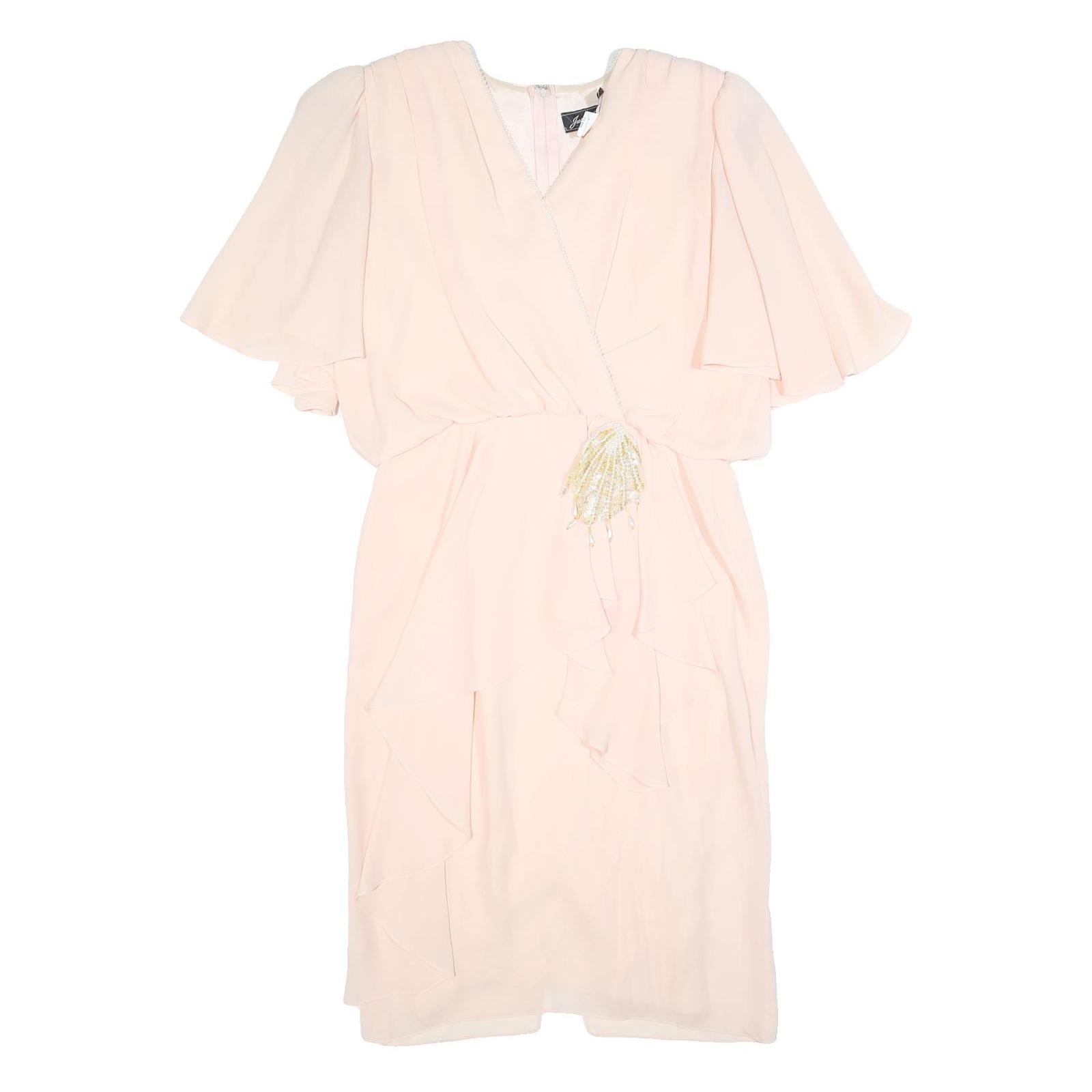 JUSTIN DAVID Womens Cream Fit & Flare Polyester Dress Midi Short Sleeve M Refurbished - N/A refurbished available on Cerqular