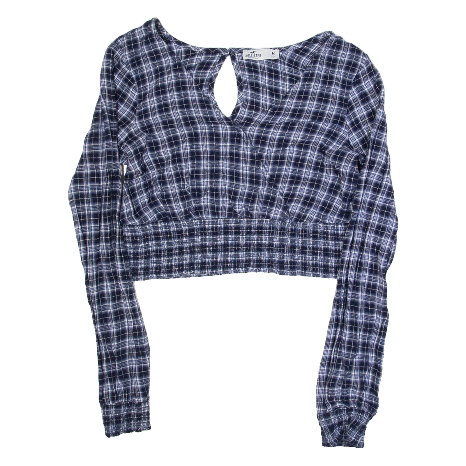 HOLLISTER Womens Cropped Top Blue V-Neck Long Sleeve Floral M Refurbished - N/A refurbished available on Cerqular