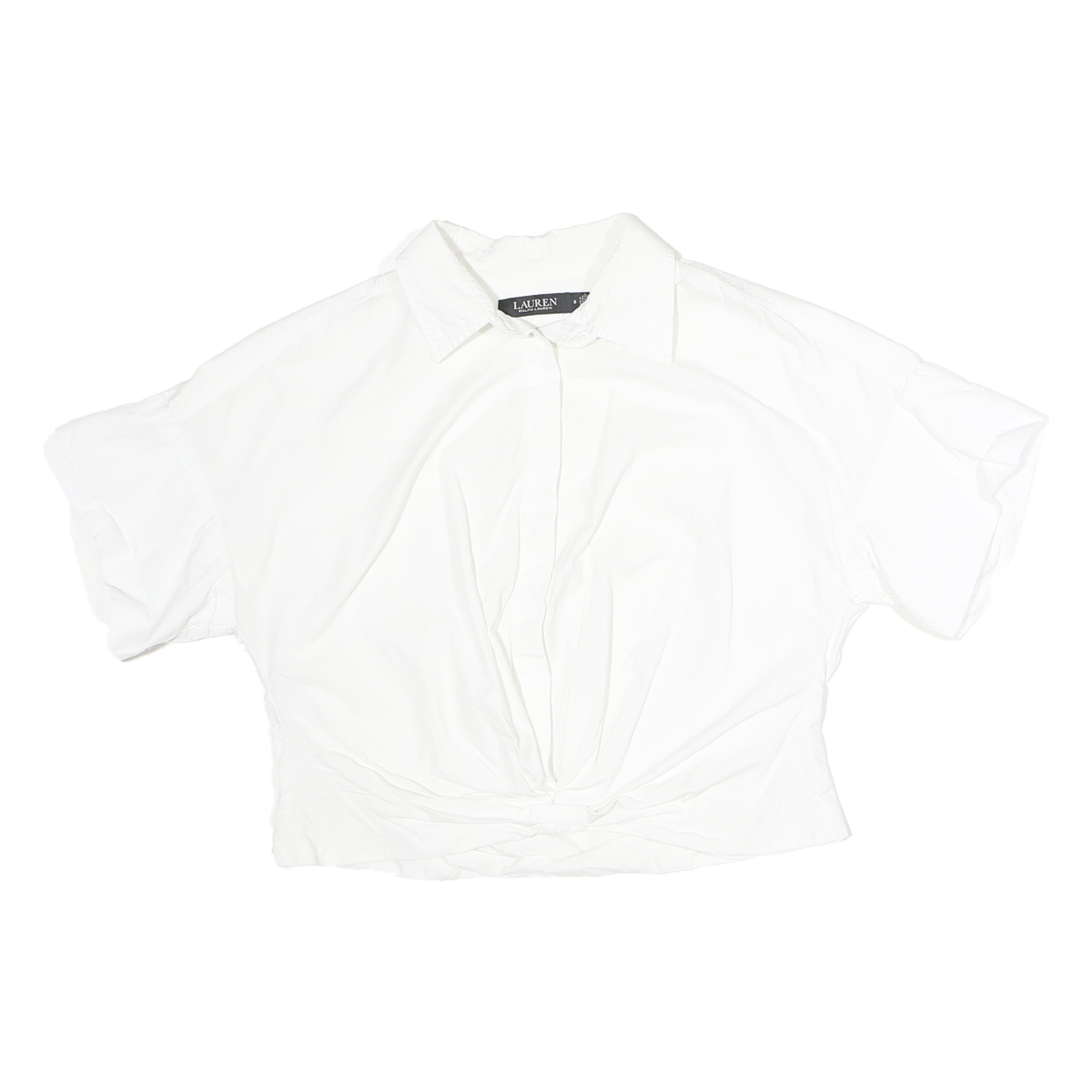 LAUREN RALPH LAUREN Womens White Knot Front Cotton Shirt Short Sleeve Collared Refurbished - N/A refurbished available on Cerqular