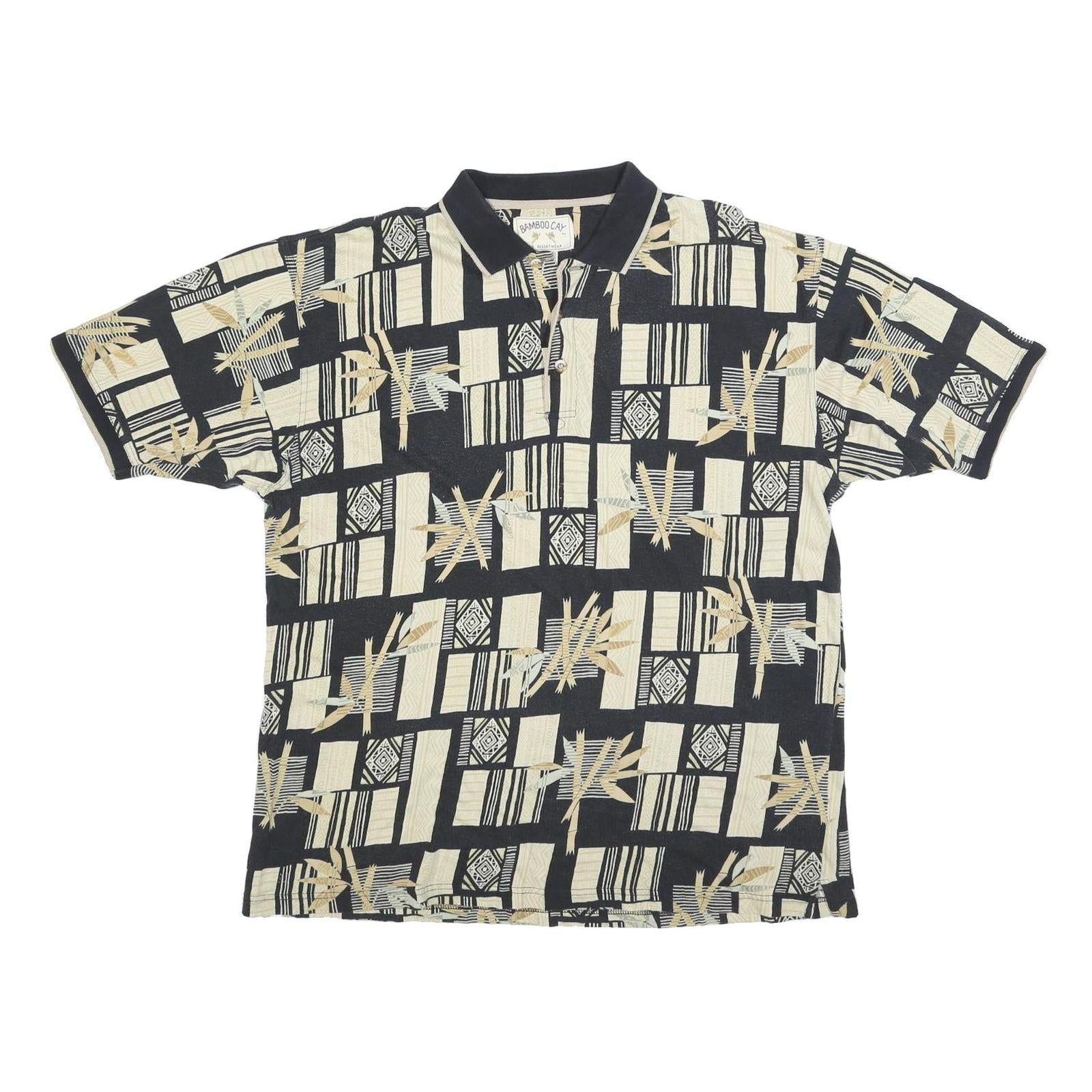 BAMBOO CAY Mens Black & Beige Graphic Short Sleeve Polo Shirt L Cotton Blend Refurbished - N/A refurbished available on Cerqular