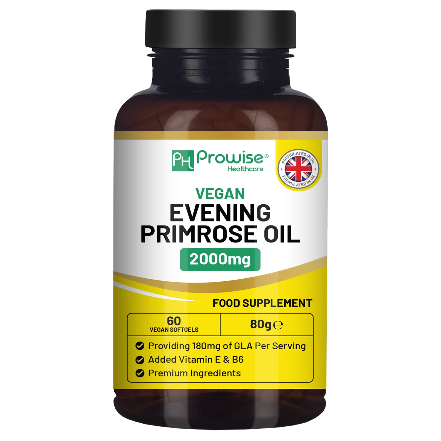 Vegan Evening Primrose Oil 2000mg with Vitamin E & B6 – 60 Vegan Softgels| Pure Cold Pressed I 180mg GLA per Capsule I Women's Health I Premium Quality I by Prowise Healthcare Refurbished - Prowise Healthcare refurbished available on Cerqular