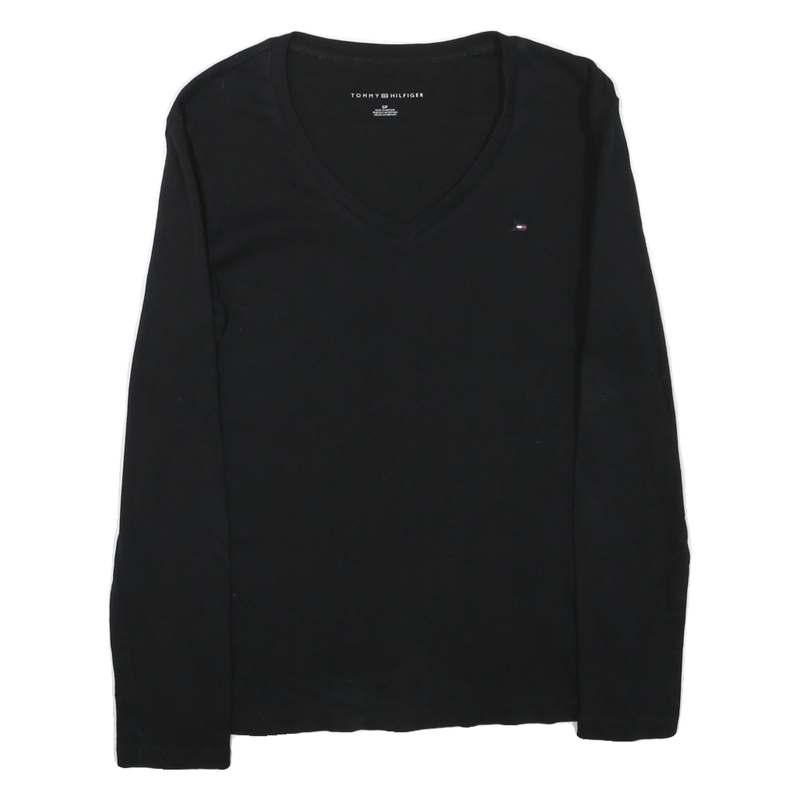 TOMMY HILFIGER Womens Black V-Neck Long Sleeve T-Shirt S Cotton Blend Classic Refurbished - N/A refurbished available on Cerqular