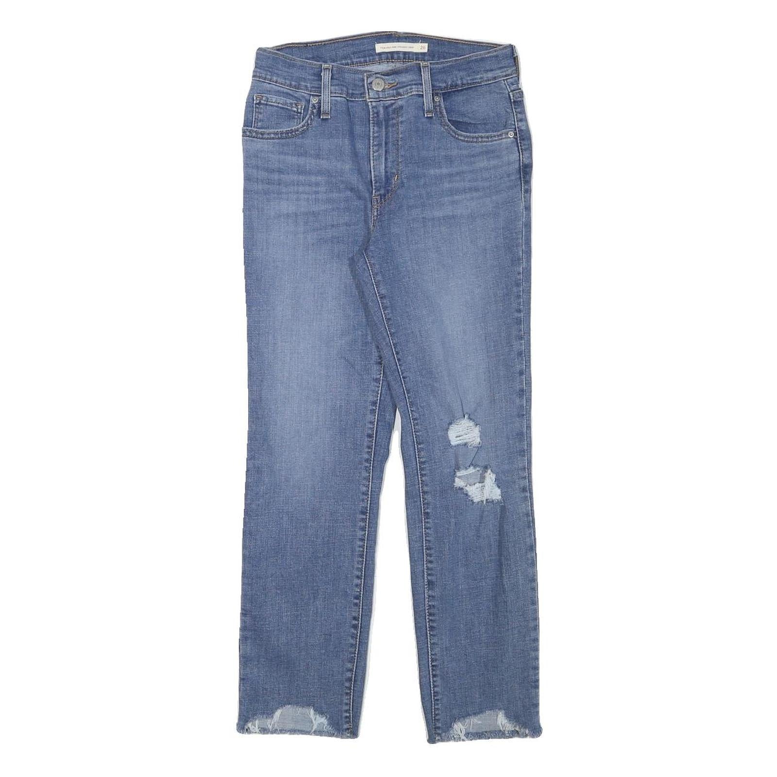 LEVI'S Womens Blue Regular Straight Denim Medium W26 L25 Distressed Zip Jeans Refurbished - N/A refurbished available on Cerqular