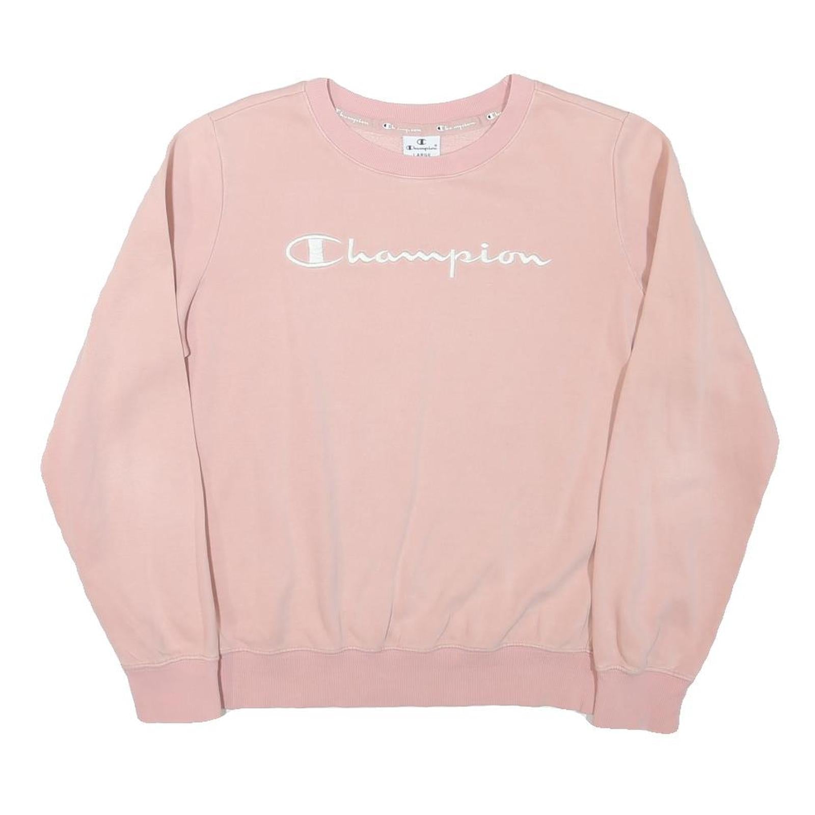 CHAMPION Womens Pink Crew Neck L Cotton Blend Sweatshirt Logo Long Sleeve Refurbished - N/A refurbished available on Cerqular