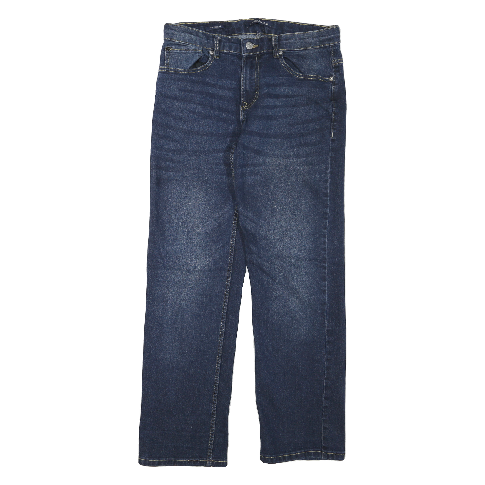 CALVIN KLEIN JEANS Womens Slim Blue Denim Raw Zip W30 L28 Straight Leg Jeans Refurbished - N/A refurbished available on Cerqular