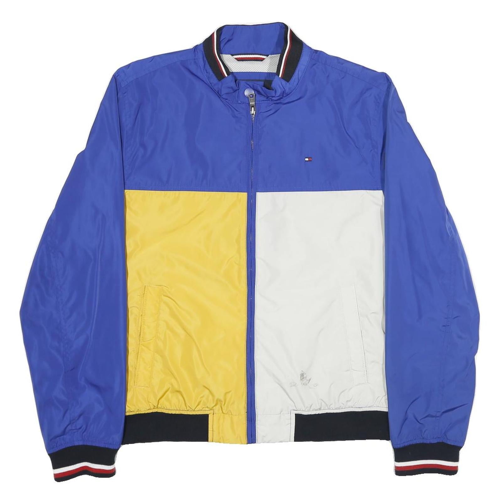 TOMMY HILFIGER Mens Blue Yellow & White Zip Bomber Jacket M Polyester Refurbished - N/A refurbished available on Cerqular