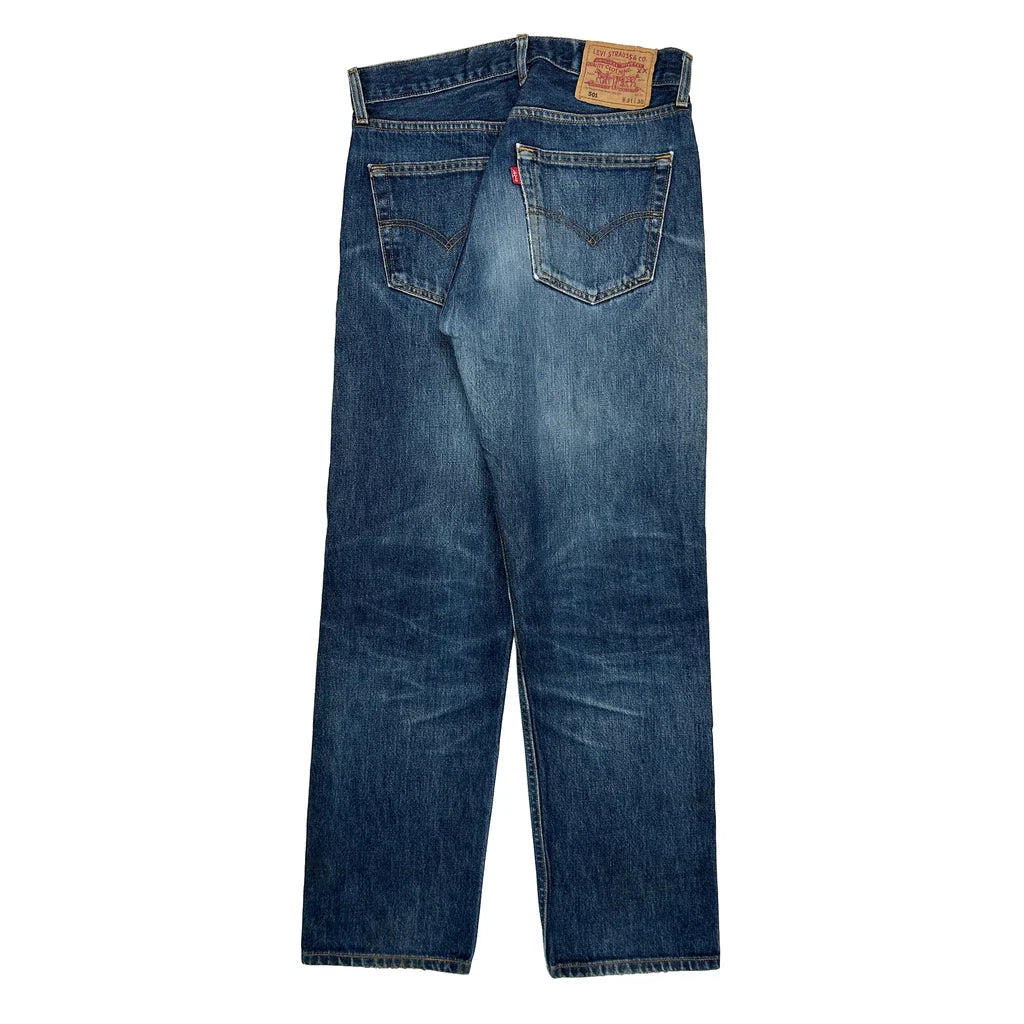 501 Levis Jeans - 30W 31L Blue Cotton Refurbished - Thrifted (note: this is a term often used to describe second- refurbished available on Cerqular
