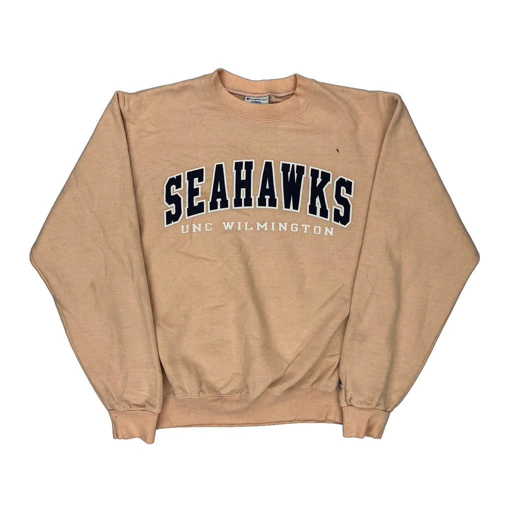 Unc Wilmington Seahawks Champion College Sweatshirt - Small Beige Cotton Refurbished - Thrifted (note: this is a term often used to describe second- refurbished available on Cerqular