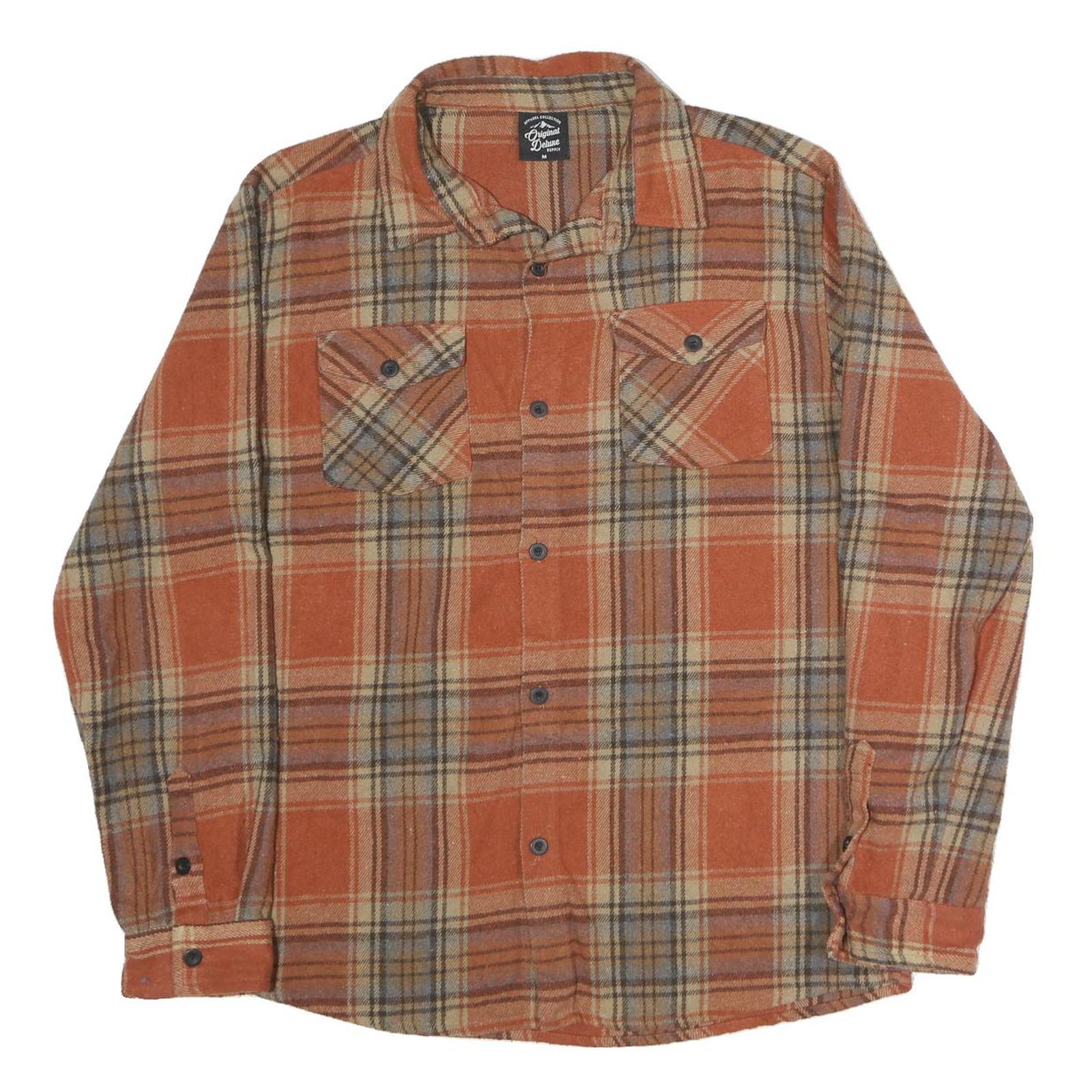 ORIGINAL DELUXE Mens Orange Beige Checked Shirt M Cotton Long Sleeve Button Up Refurbished - N/A refurbished available on Cerqular