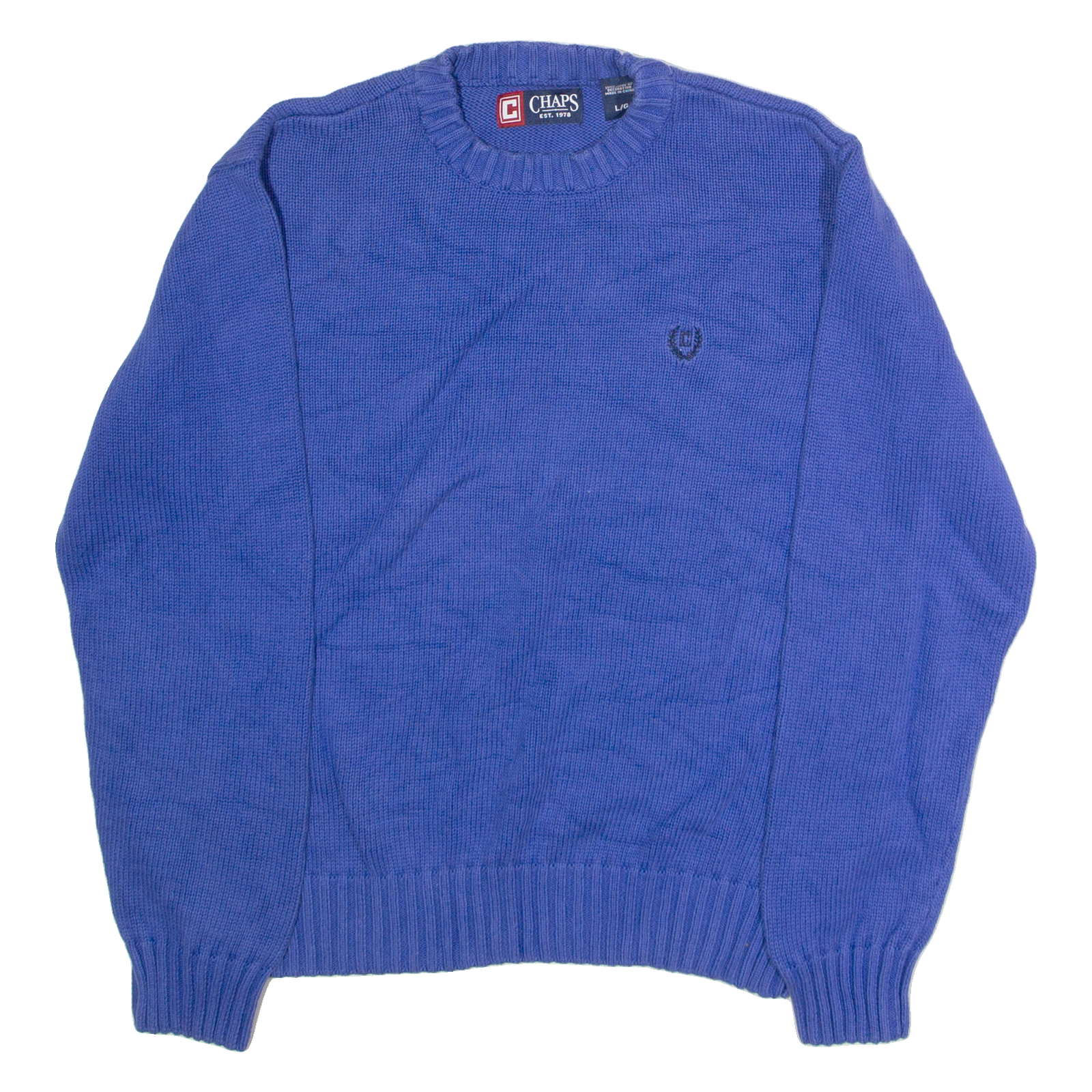 CHAPS Mens Jumper Blue Crew Neck Chunky Knit L Refurbished - N/A refurbished available on Cerqular