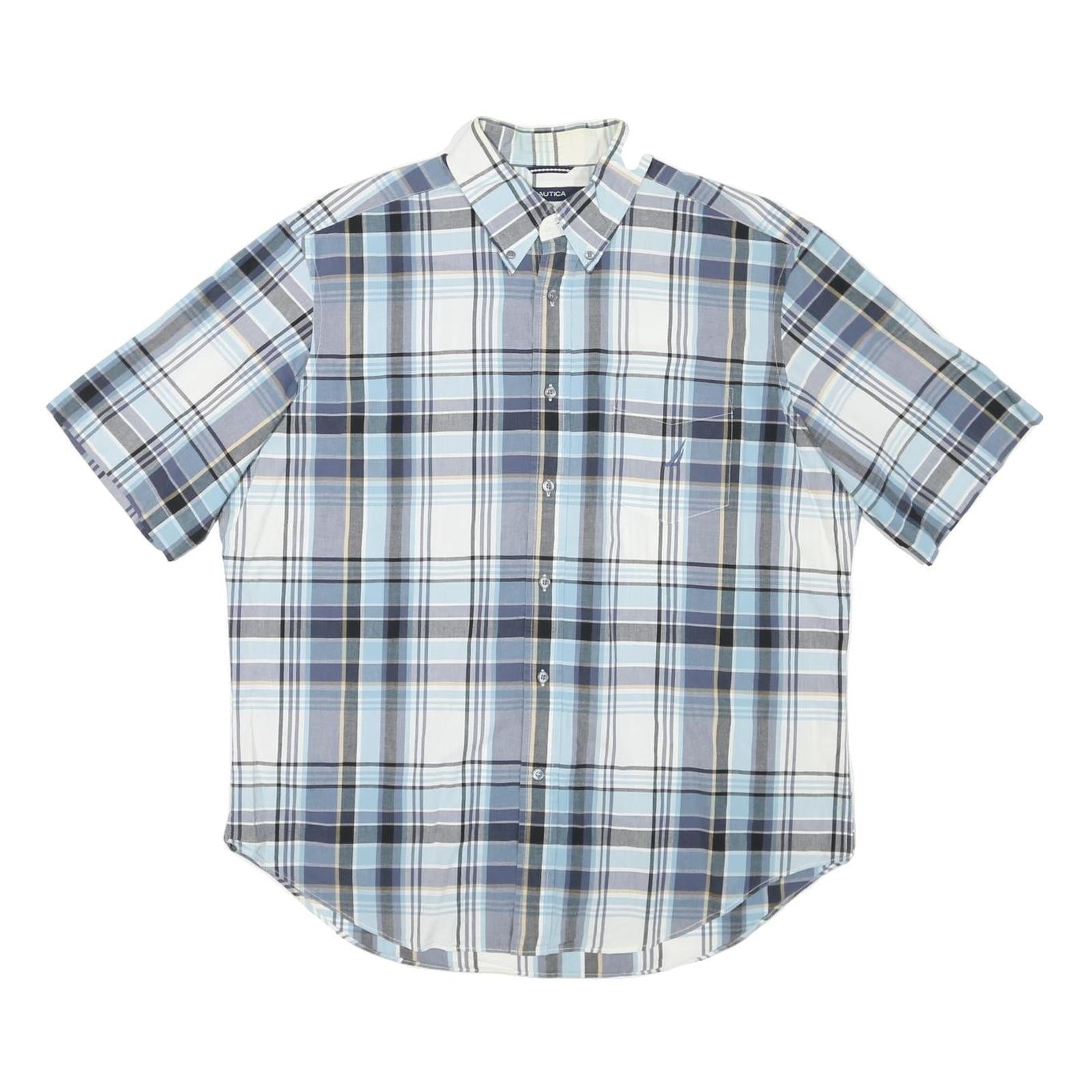 NAUTICA Mens Blue & Grey Check Shirt XL Short Sleeve Cotton Blend Casual Refurbished - N/A refurbished available on Cerqular