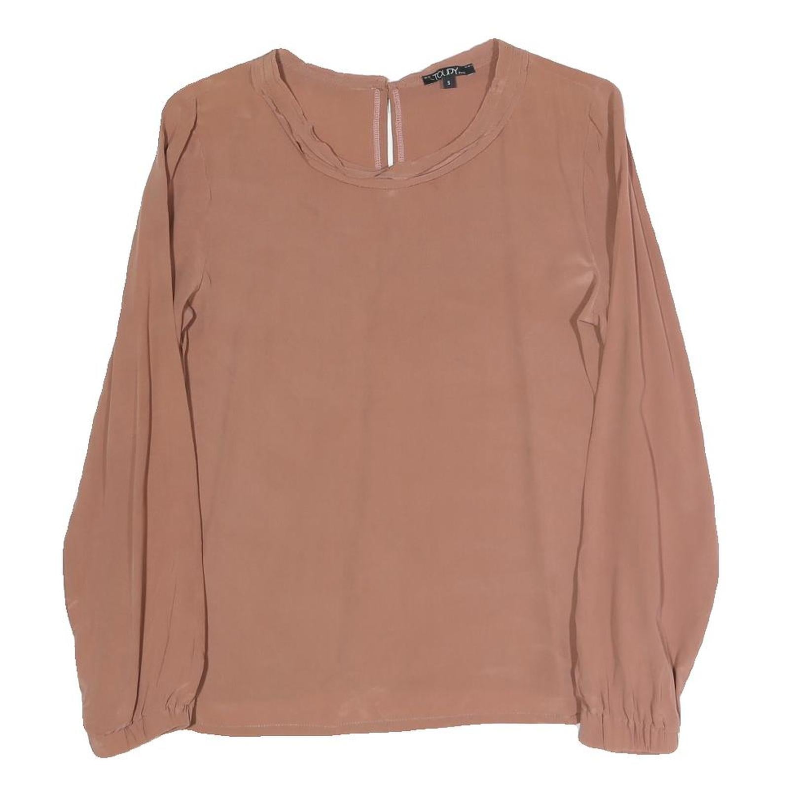 TOUDY Womens Beige Long Sleeve Round Neck Plain Top S Lightweight Versatile Refurbished - N/A refurbished available on Cerqular