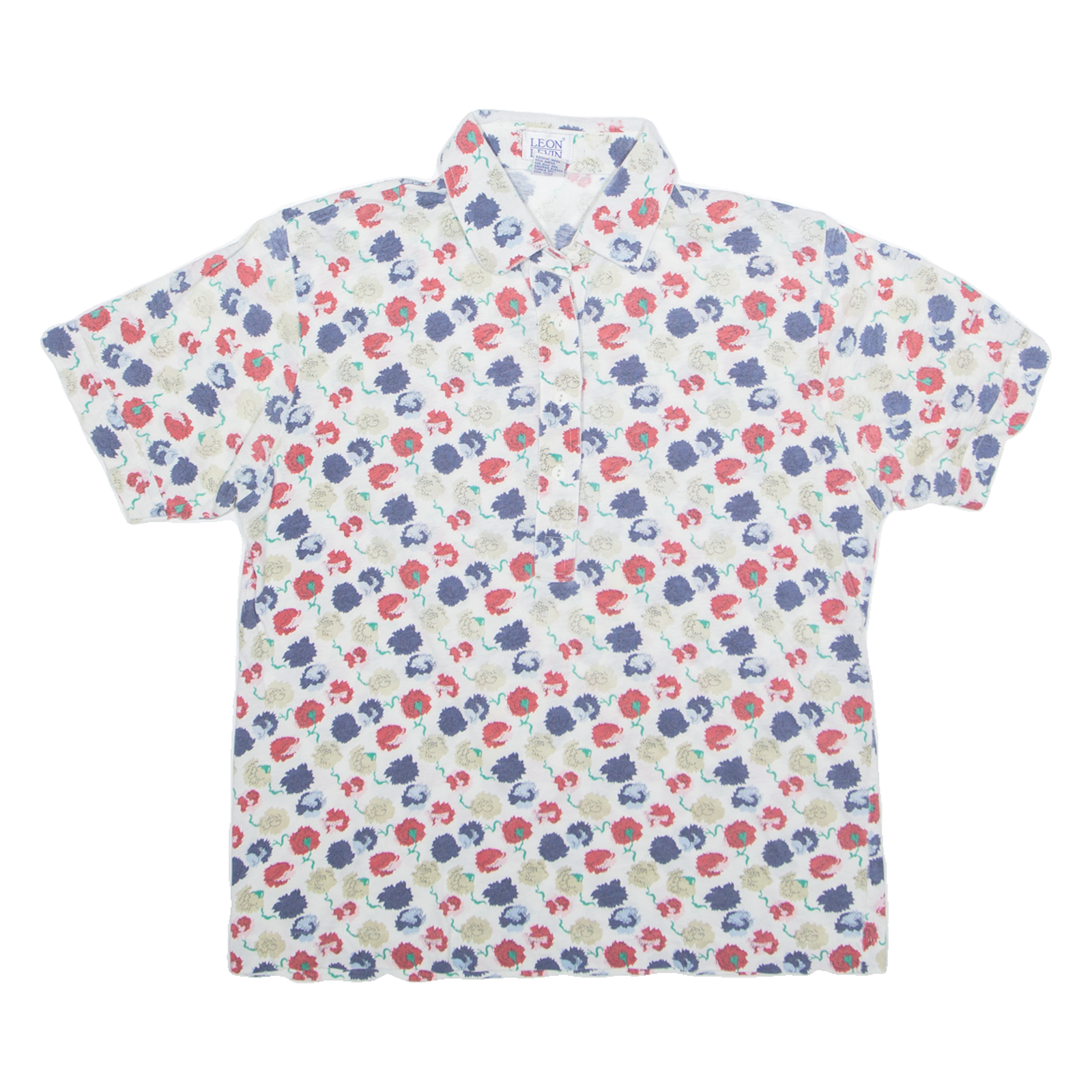 LEON LIVIN Half Button Womens Polo Shirt White Floral M Refurbished - N/A refurbished available on Cerqular