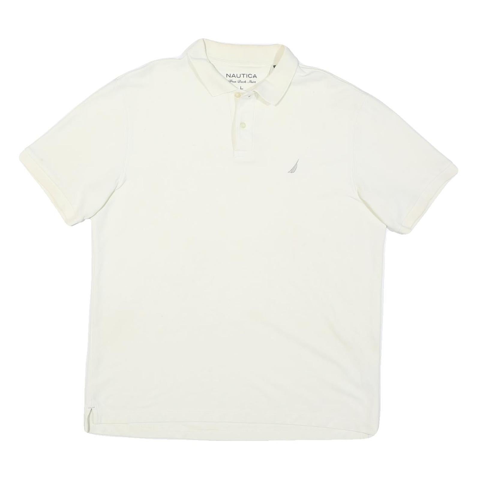 NAUTICA Mens White Short Sleeve Plain Polo Shirt L Classic Cotton Blend Refurbished - N/A refurbished available on Cerqular