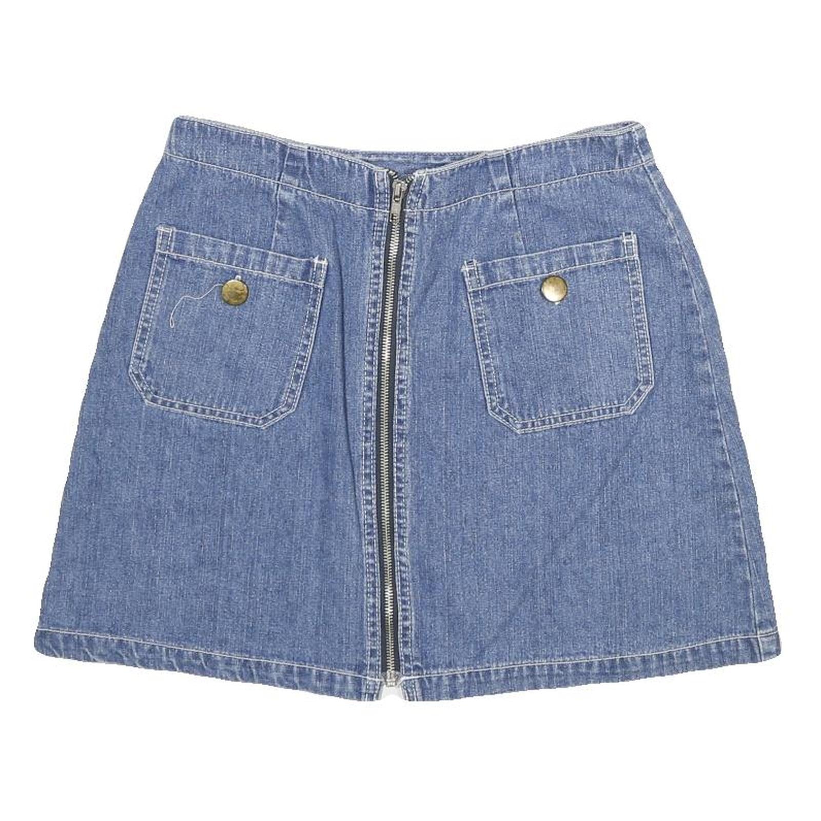 EXTRA Womens Blue Denim Mini Skirt Cotton Blend Zip Pockets Size S Casual Refurbished - N/A refurbished available on Cerqular