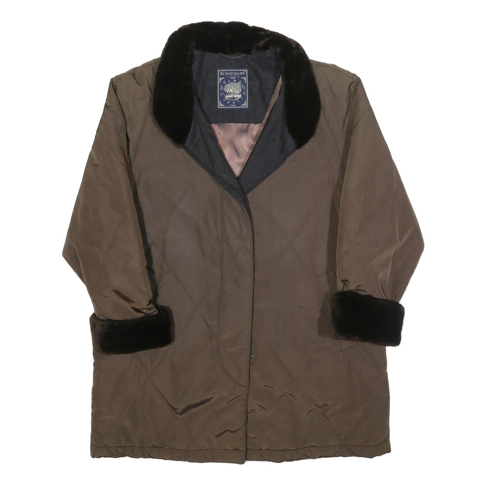 SCHNEIDERS Womens Brown & Black Quilted Button Jacket L Polyester Blend Fur Trim Refurbished - N/A refurbished available on Cerqular