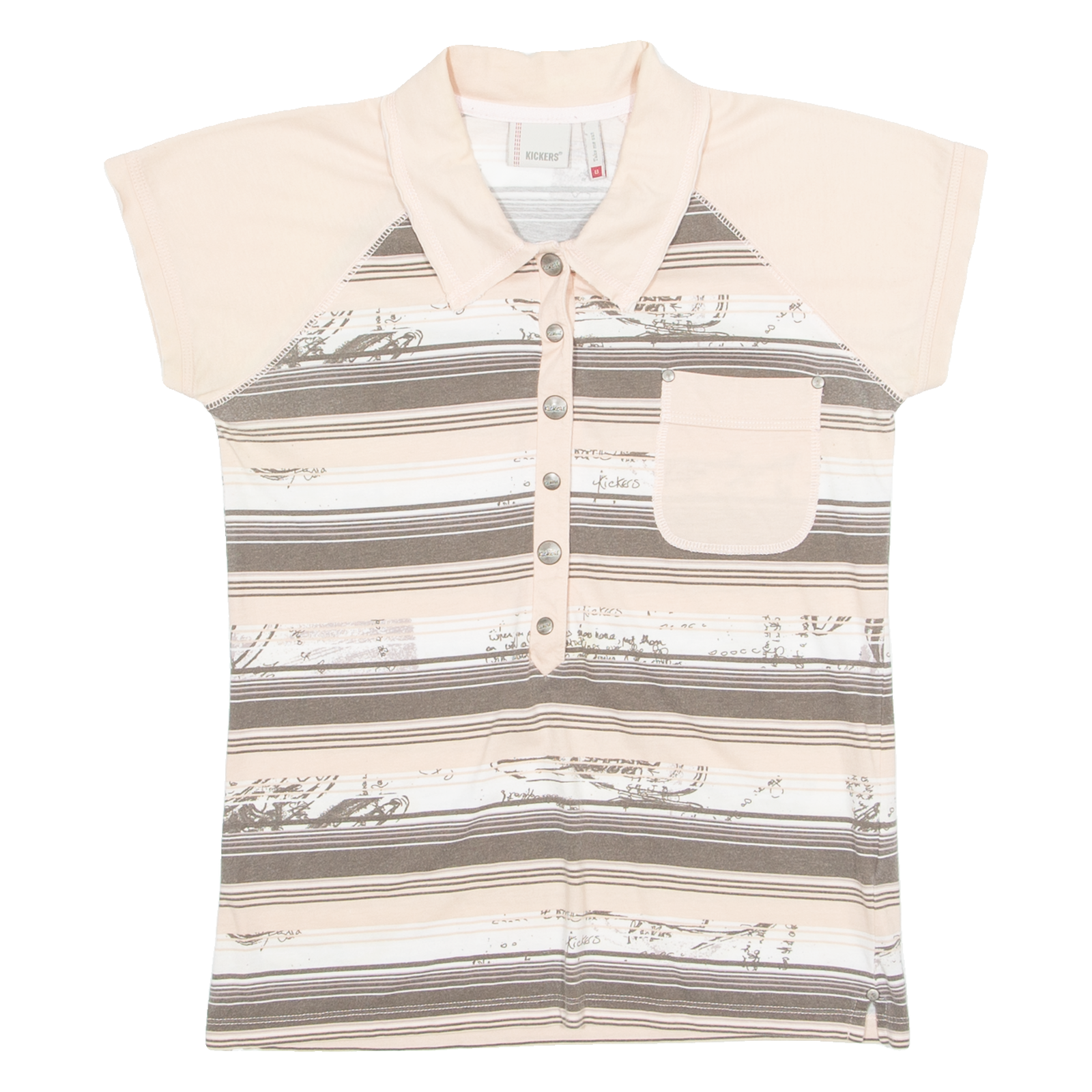 KICKERS Womens Polo Shirt Pink Striped UK 8 Refurbished - N/A refurbished available on Cerqular