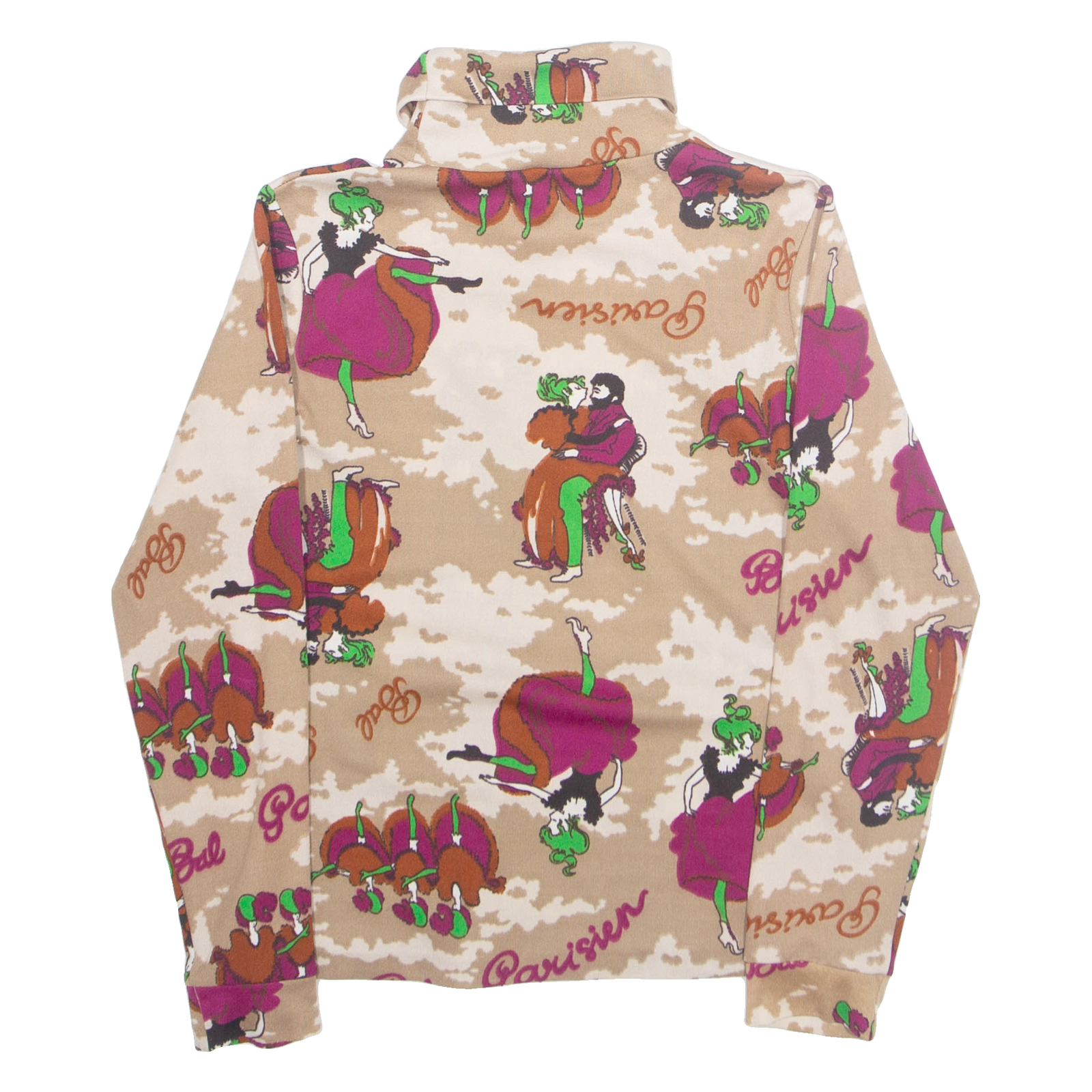 Womens Printed Top Beige High Neck Long Sleeve Crazy Pattern S Refurbished - N/A refurbished available on Cerqular