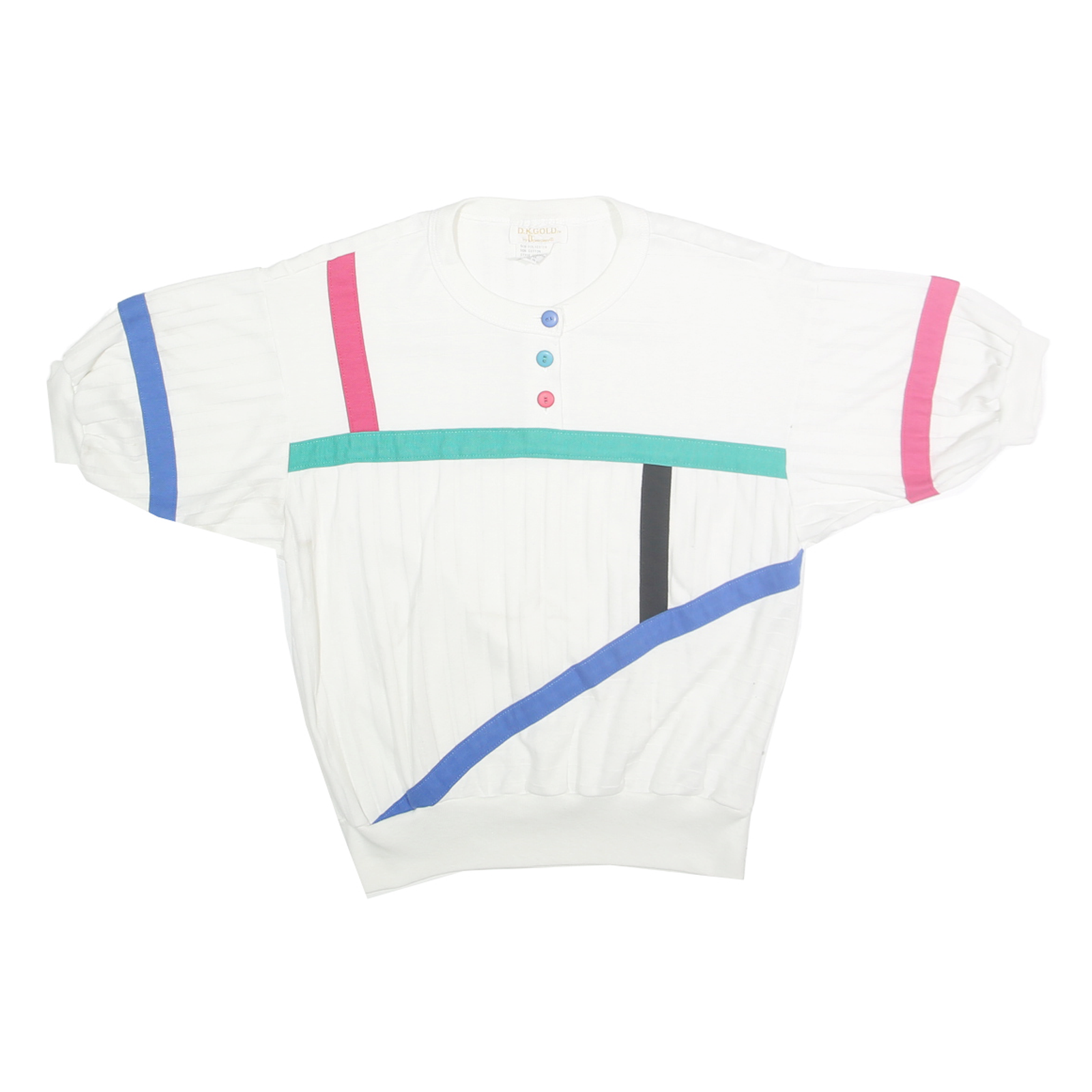 DK GOLD Womens White Blue Pink Colourblock T-Shirt S Short Sleeve Round Neck Refurbished - N/A refurbished available on Cerqular