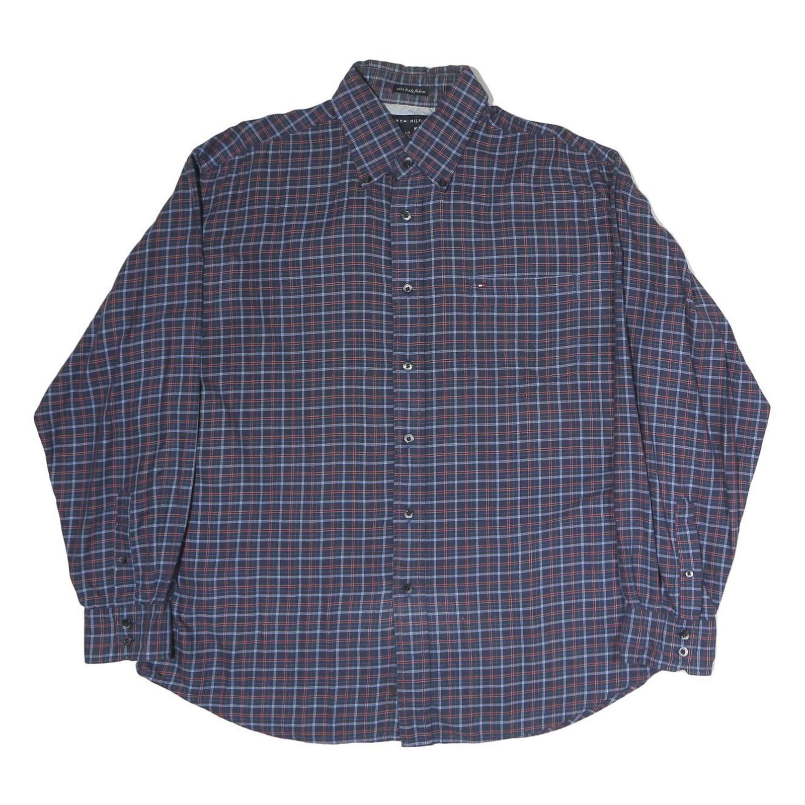 TOMMY HILFIGER Mens Blue Check Shirt L Long Sleeve Cotton Classic Fit Button Refurbished - N/A refurbished available on Cerqular