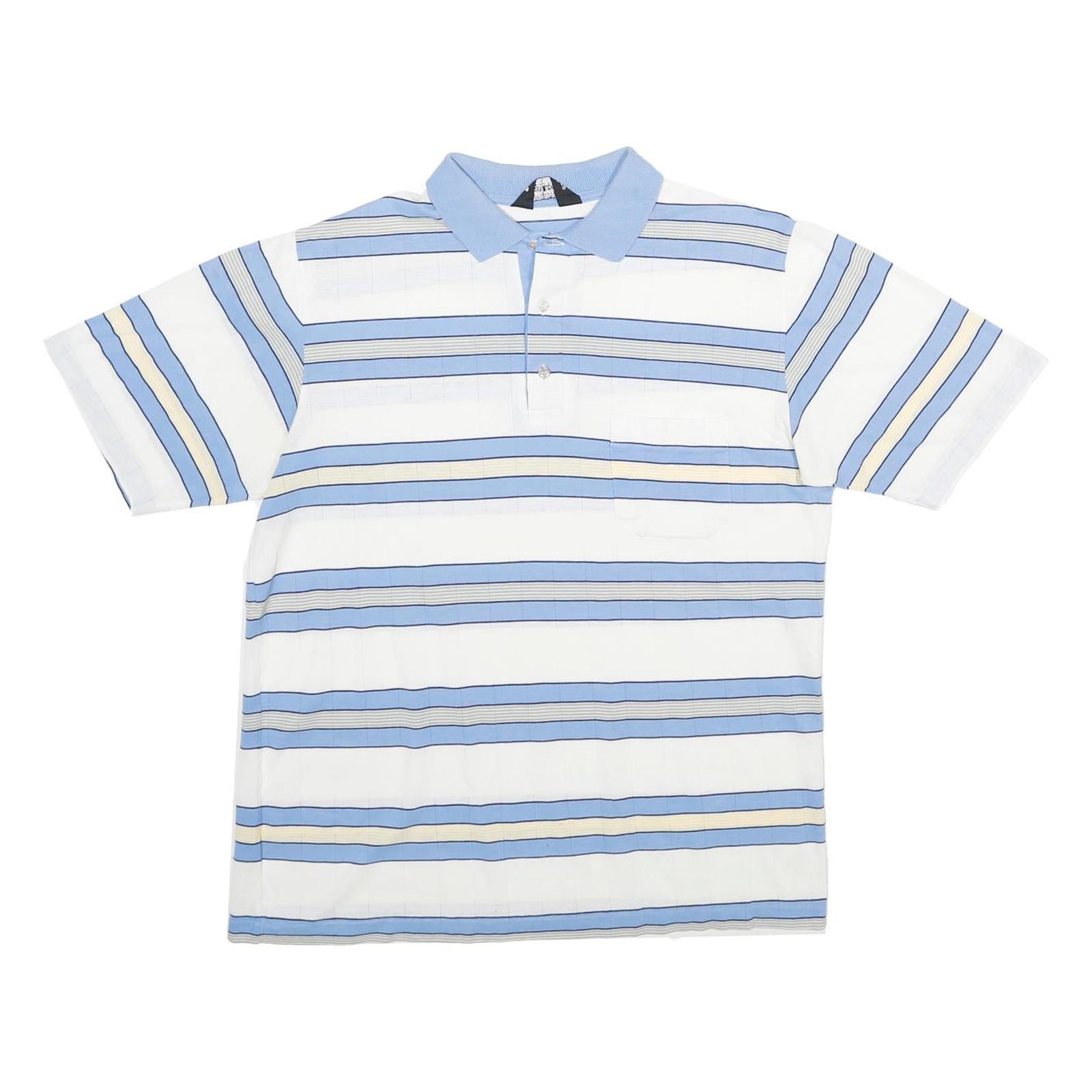 JANTZEN Mens White & Light Blue Striped Short Sleeve Polo Shirt L Casual Cotton Refurbished - N/A refurbished available on Cerqular