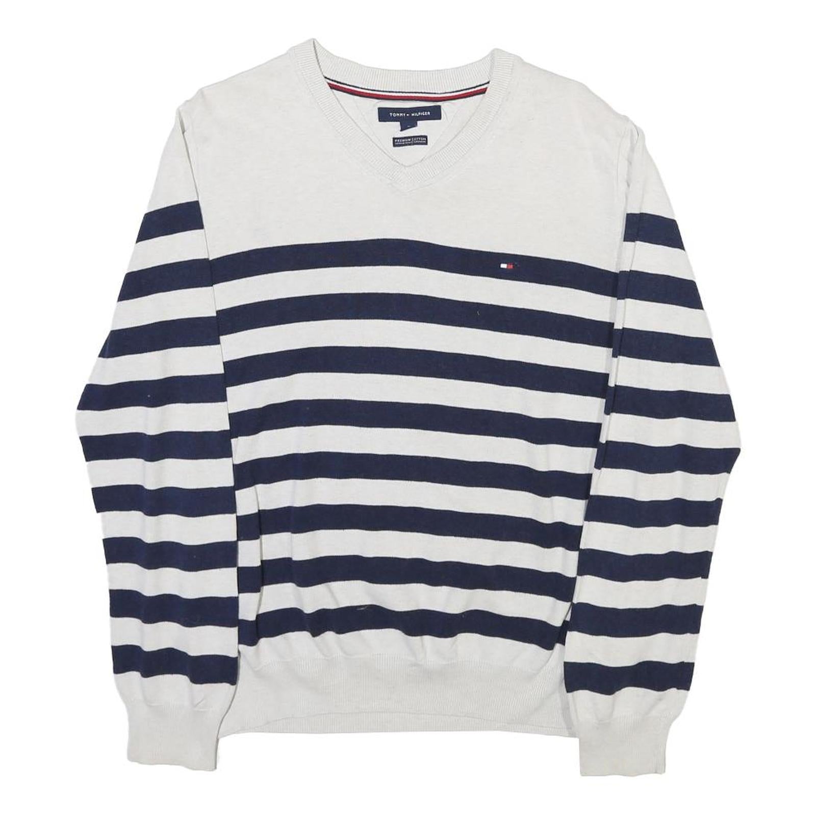 Buy TOMMY HILFIGER Mens White & Navy Striped Pattern V-Neck Basic Knit M Jumper Refurbished - $32.49 TOMMY HILFIGER Mens White & Navy Striped Pattern V-Neck Basic Knit M Jumper Refurbished - N/A refurbished available on Cerqular
