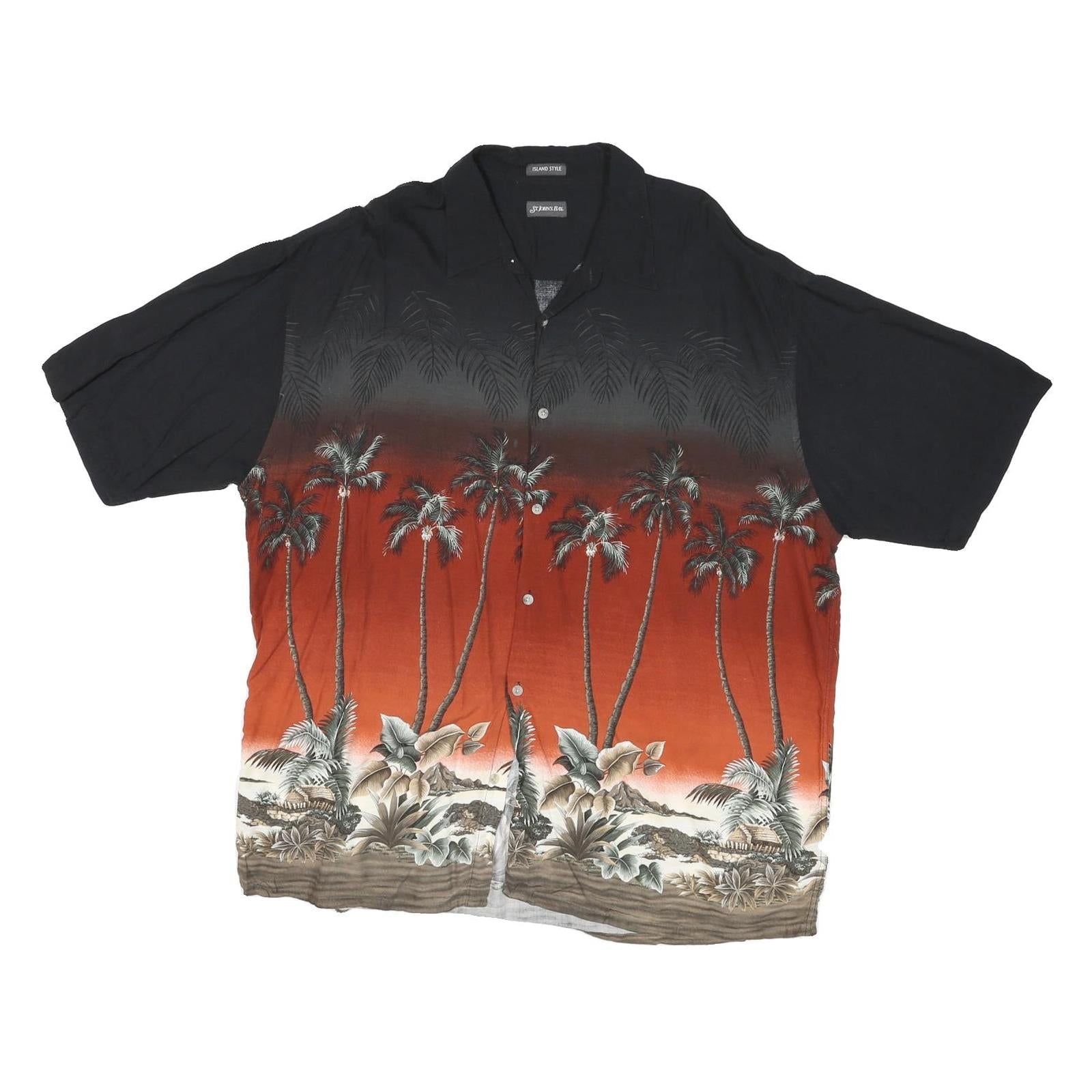 ST JOHNS BAY Mens Black & Red Tropical Print Rayon Shirt L Summer Casual Refurbished - N/A refurbished available on Cerqular