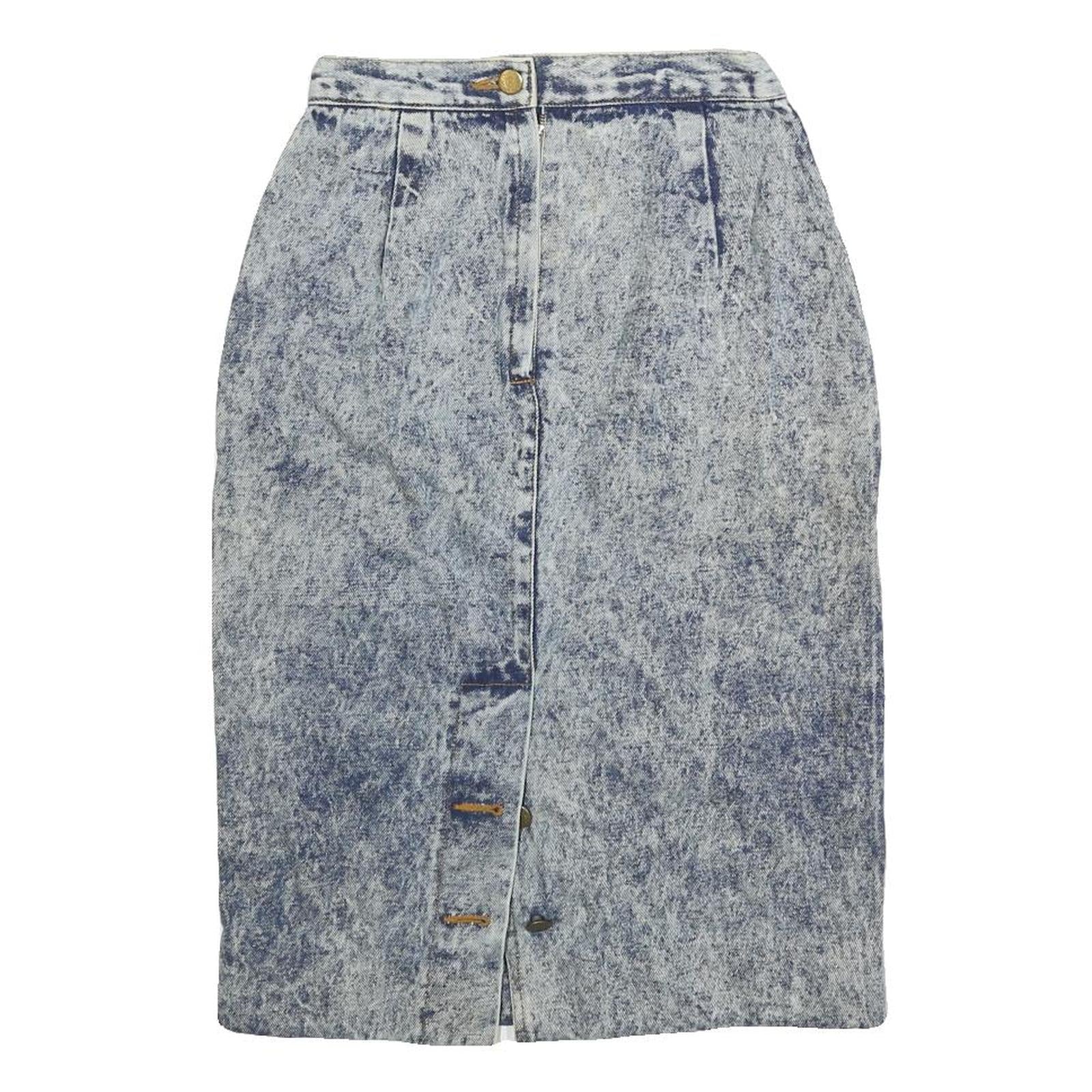 Womens Blue Acid Wash Pencil Knee Length Cotton Blend Skirt XS Button Front Refurbished - N/A refurbished available on Cerqular