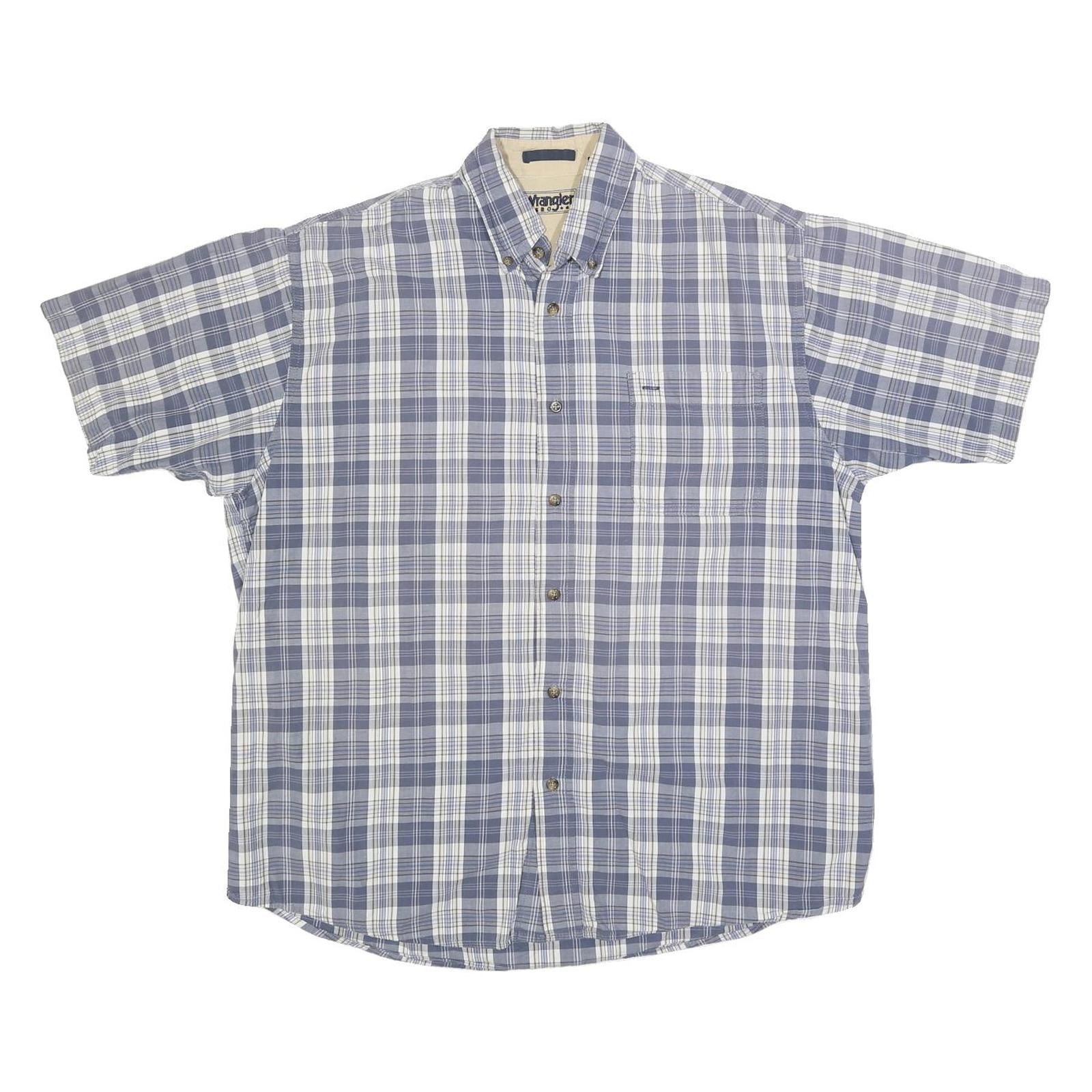 WRANGLER Mens Blue & White Check Shirt L Cotton Blend Button Down Short Sleeve Refurbished - N/A refurbished available on Cerqular