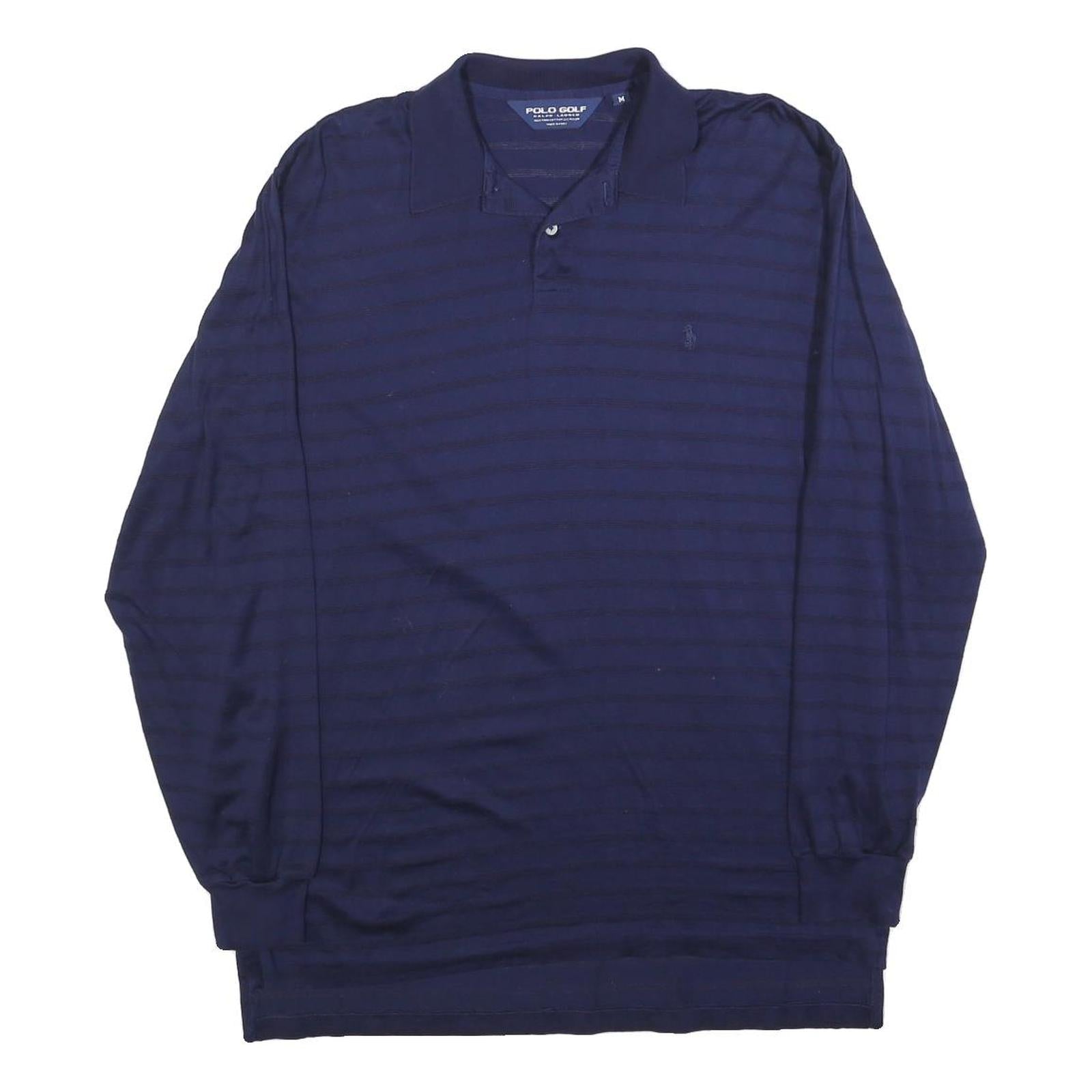 POLO RALPH LAUREN Mens Blue Striped Long Sleeve Polo Shirt M Cotton Blend Refurbished - N/A refurbished available on Cerqular