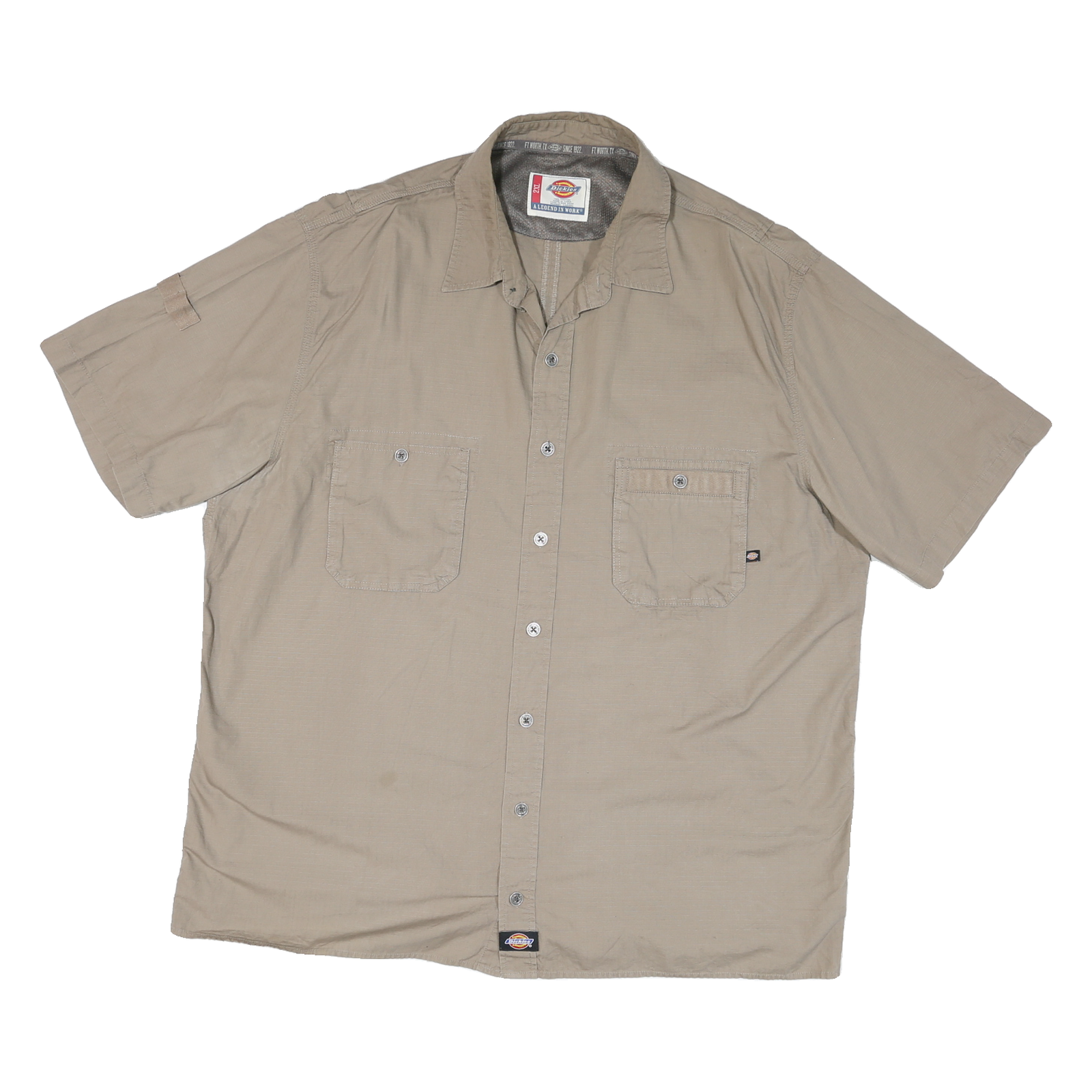 DICKIES Mens Beige Cotton Blend Work Shirt 2XL Button Pocket Short Sleeve Refurbished - N/A refurbished available on Cerqular