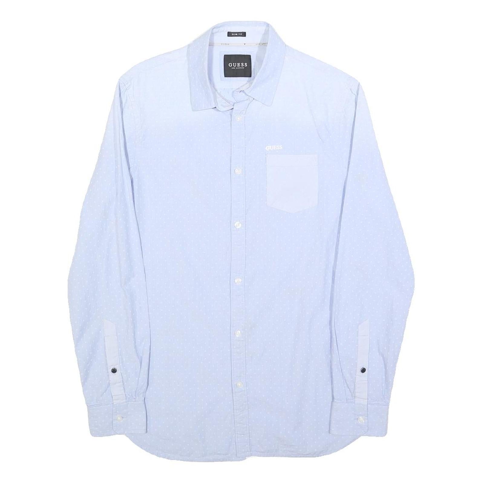 GUESS Mens Blue Slim Fit Shirt S Cotton Blend Casual Long Sleeve Refurbished - N/A refurbished available on Cerqular