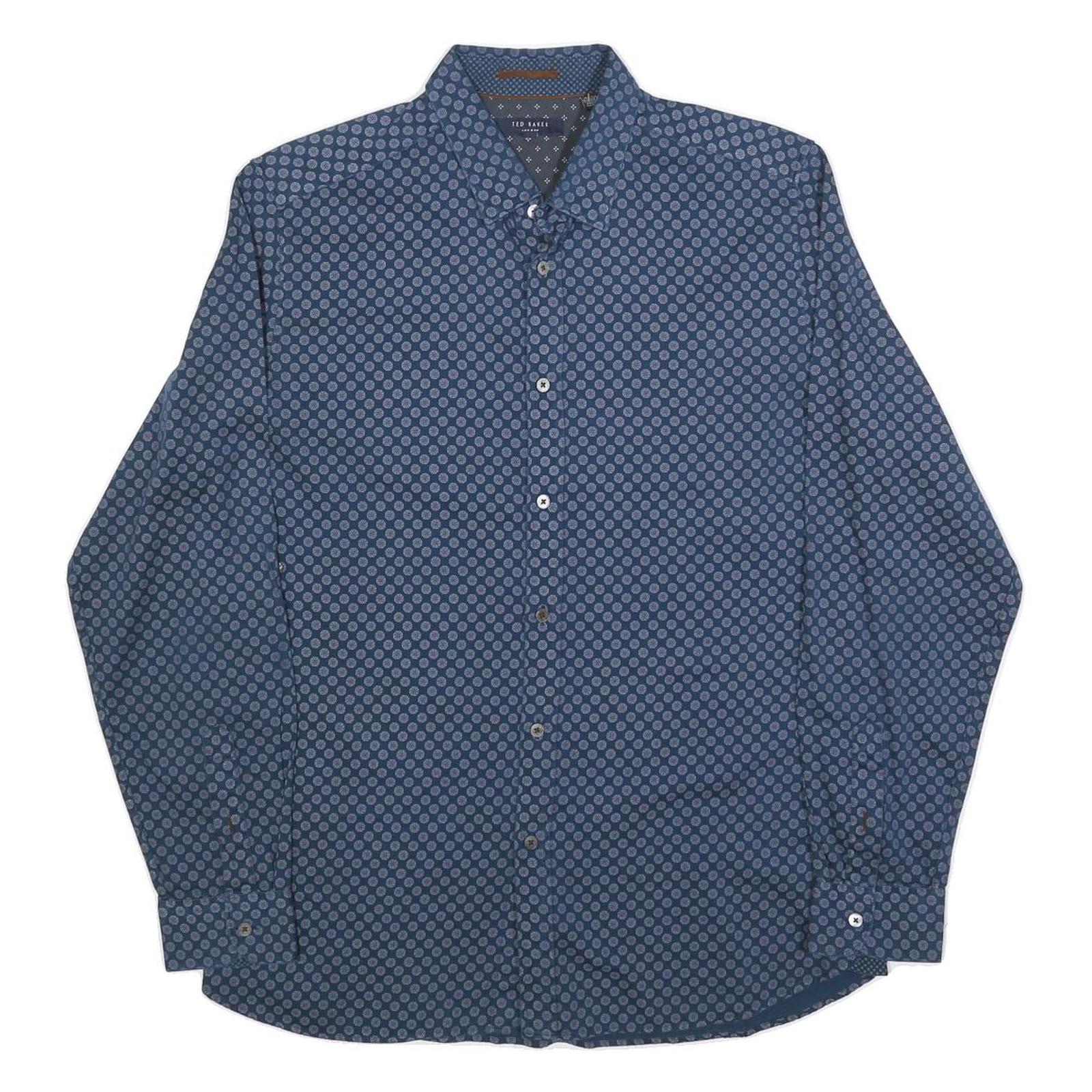 TED BAKER Mens Blue & Grey Printed Cotton Blend Shirt L Long Sleeve Casual Refurbished - N/A refurbished available on Cerqular
