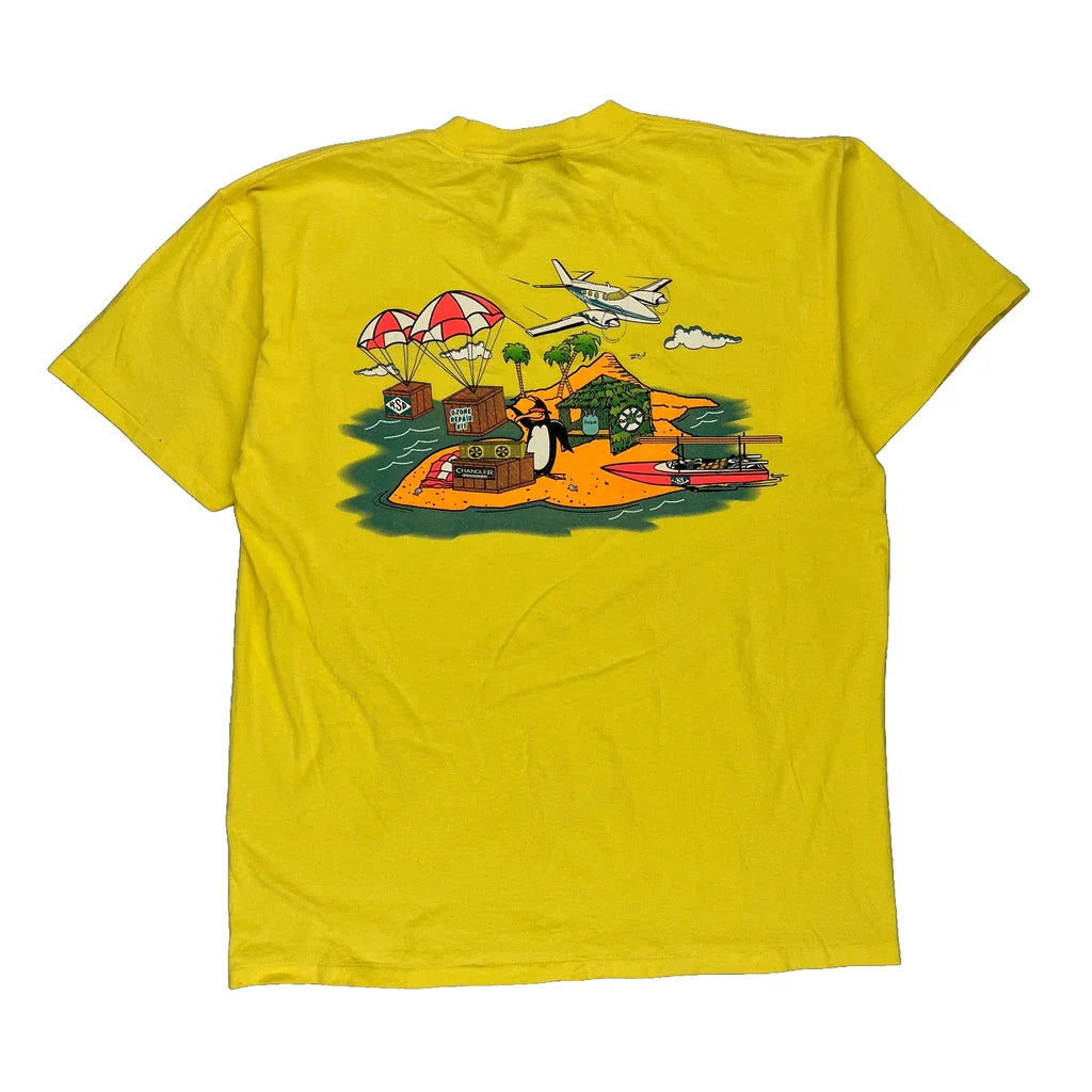 Oneita Single Stitch T-Shirt - XL Yellow Cotton Refurbished - Thrifted (note: this is a term often used to describe second- refurbished available on Cerqular