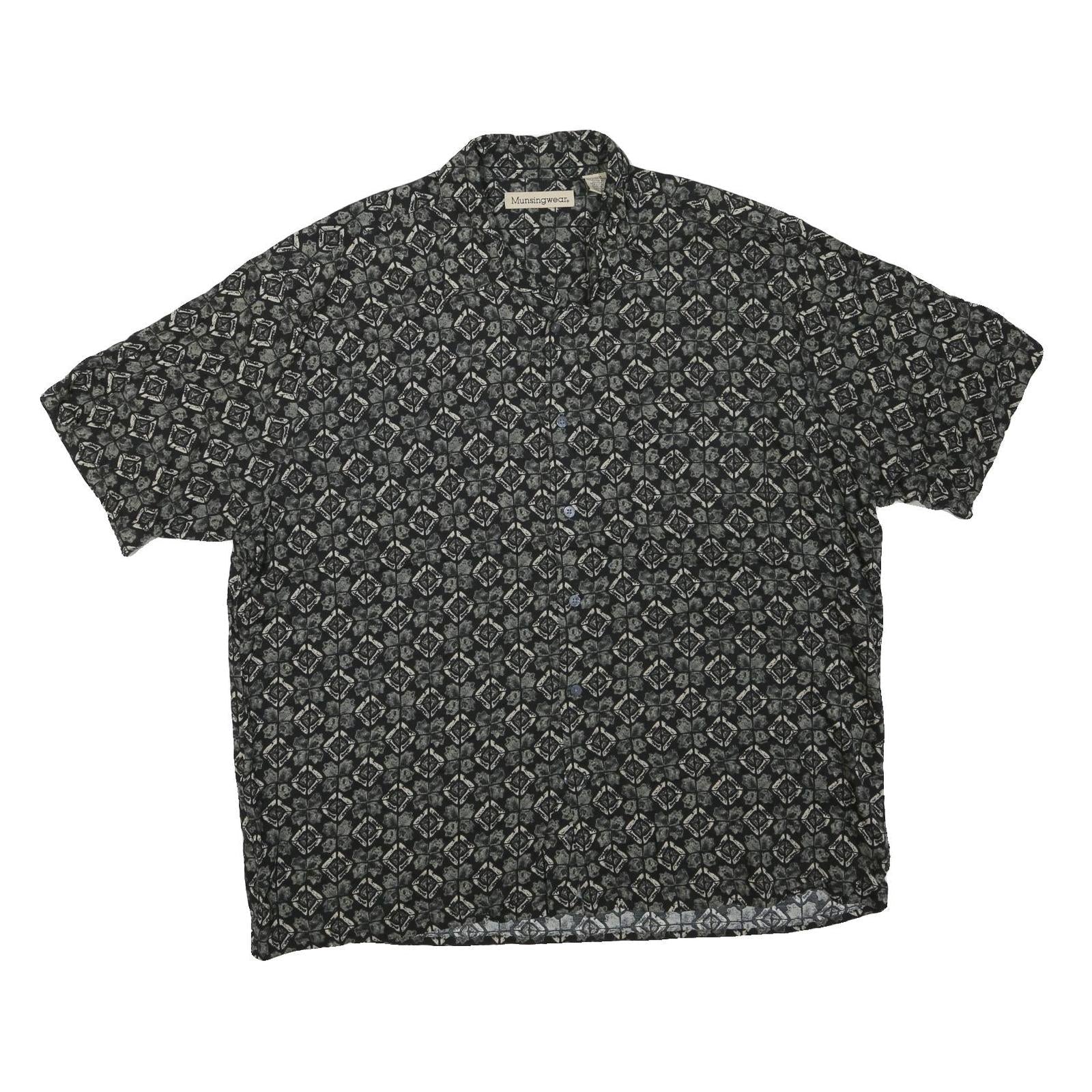 MUNSINGWEAR Mens Black & Grey Pattern Cotton Blend Shirt XL Casual Short Sleeve Refurbished - N/A refurbished available on Cerqular