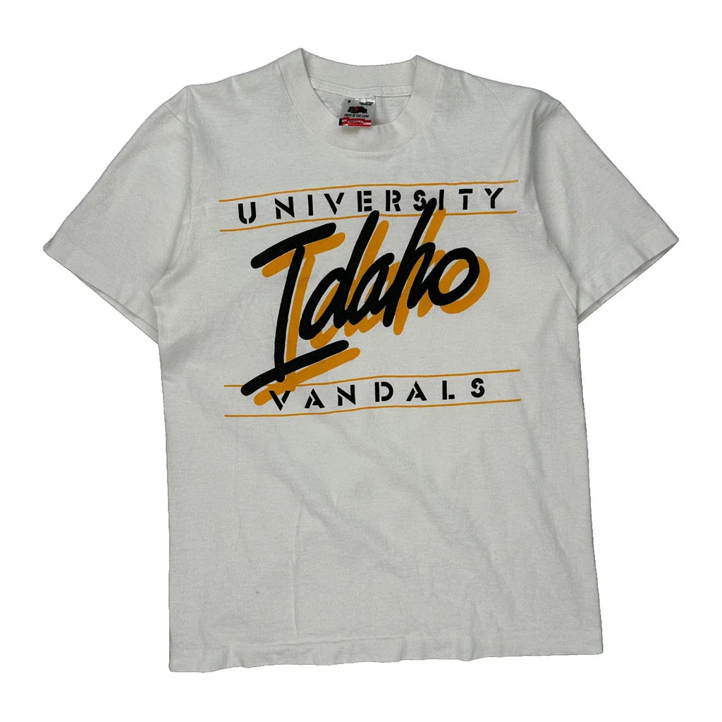 University Of Idaho Vandals Fruit Of The Loom College T-Shirt - Small White Cotton Refurbished - Thrifted (note: this is a term often used to describe second- refurbished available on Cerqular