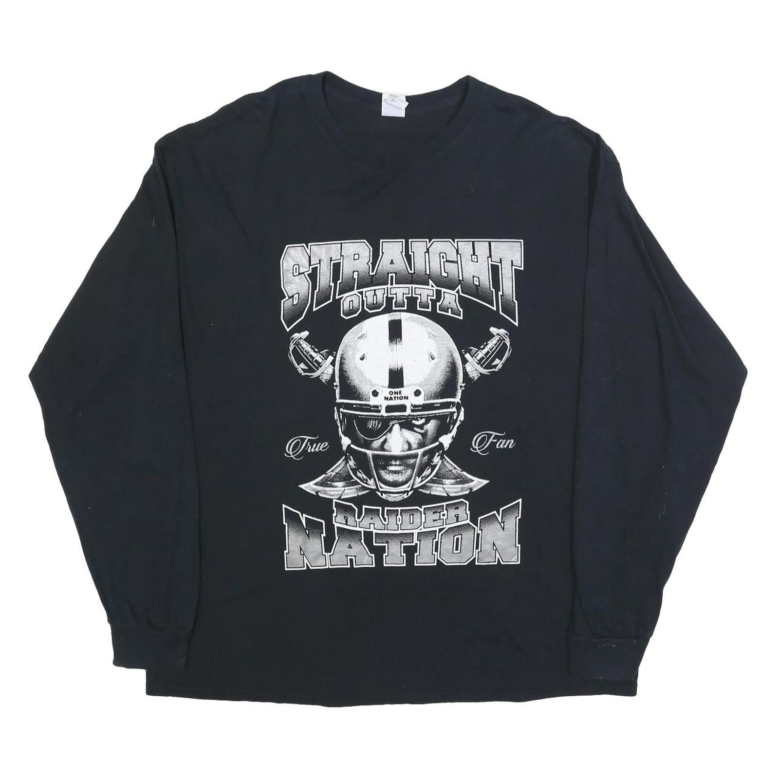 GILDAN Mens Black Straight Outta Raider Nation Graphic T-Shirt XL Long Sleeve Refurbished - N/A refurbished available on Cerqular