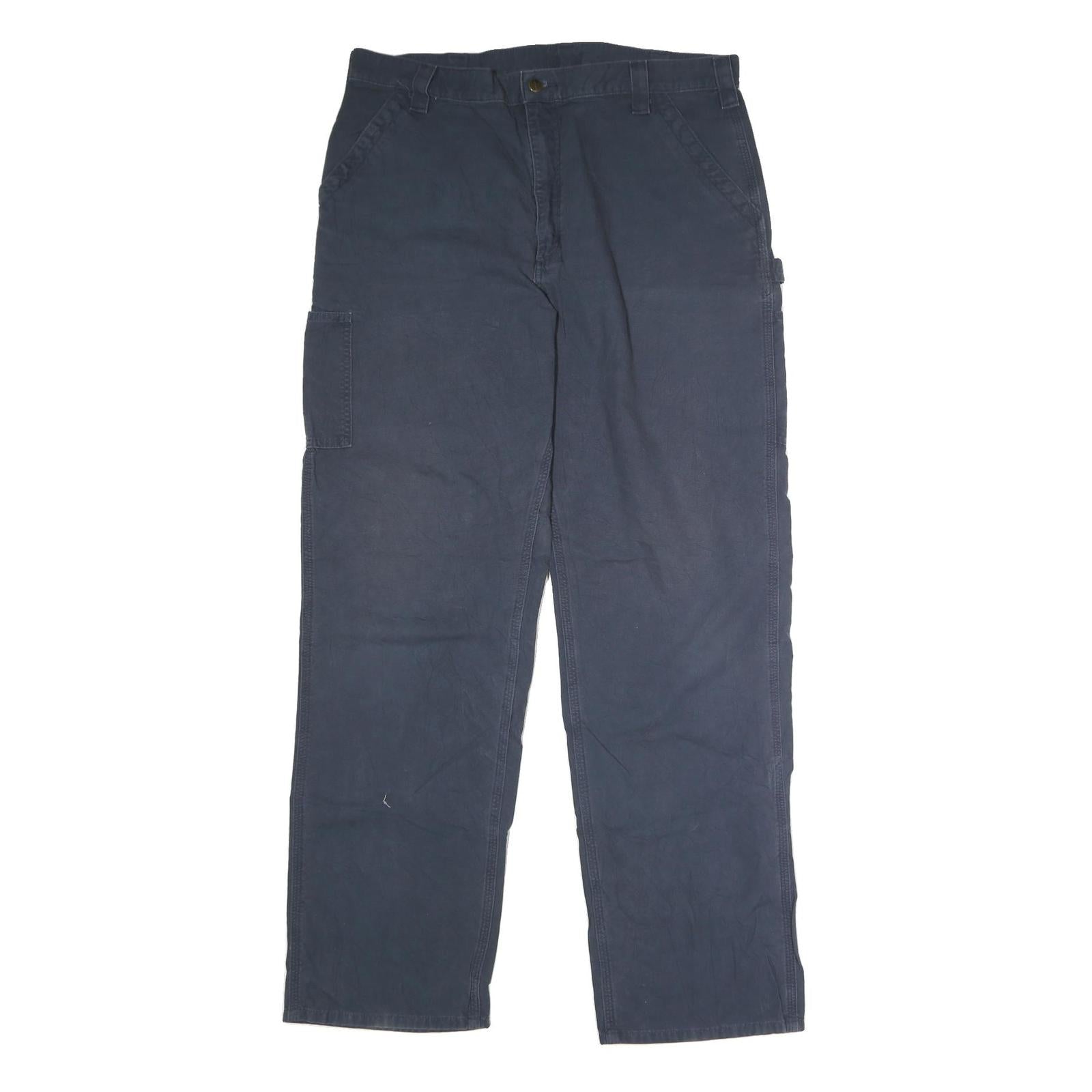 CARHARTT Mens Cotton Navy Regular Straight Trousers W40 L36 Workwear Zip Closure Refurbished - N/A refurbished available on Cerqular