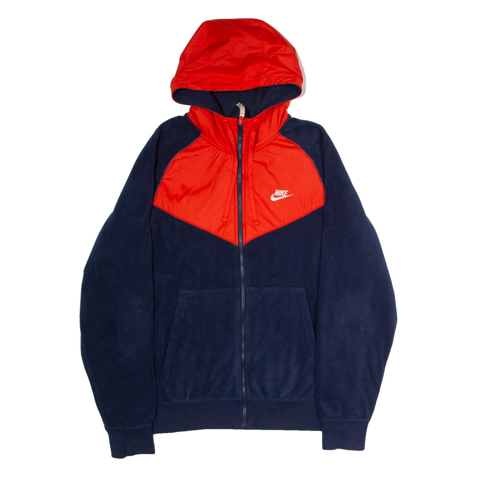 NIKE Mens Fleece Jacket Blue Hooded Colourblock L Refurbished - N/A refurbished available on Cerqular
