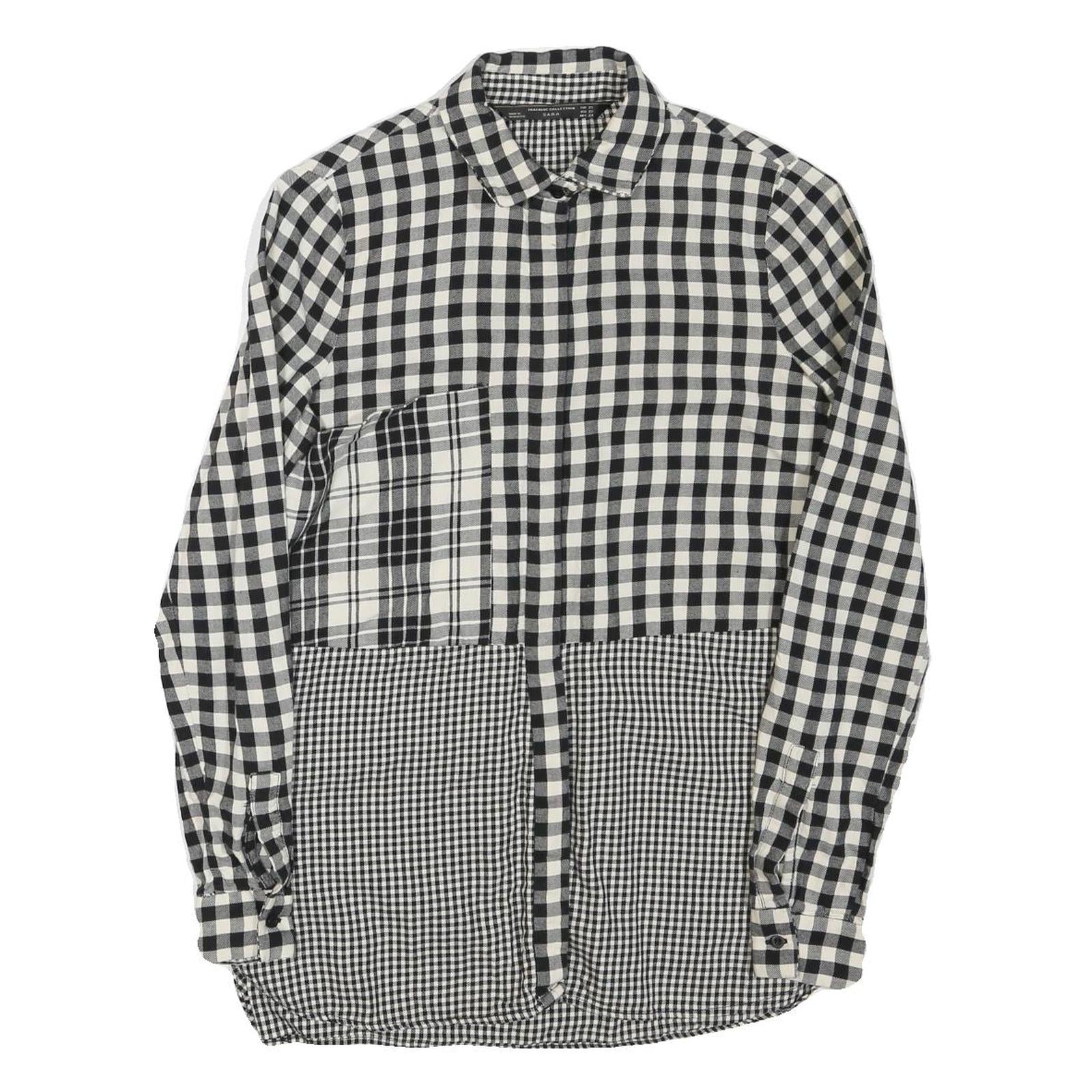 ZARA Womens Black & White Check Printed Shirt Long Sleeve Collared XS Refurbished - N/A refurbished available on Cerqular